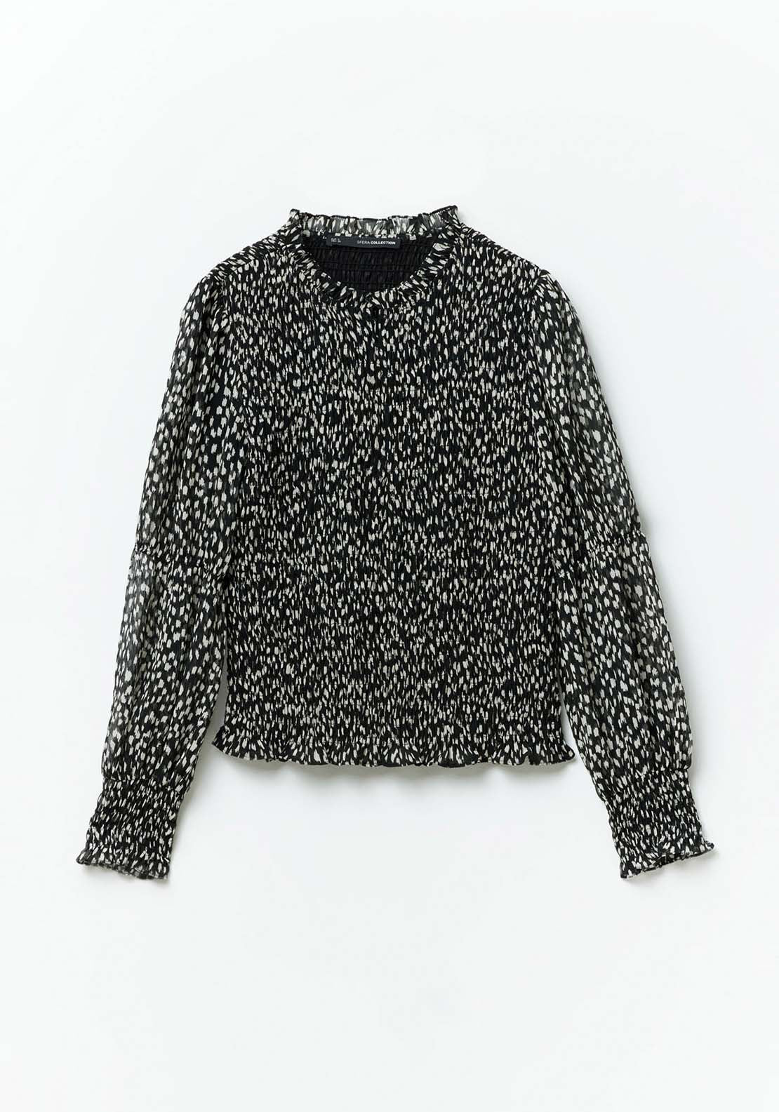 Sfera Back zip printed top - Black 9 Shaws Department Stores