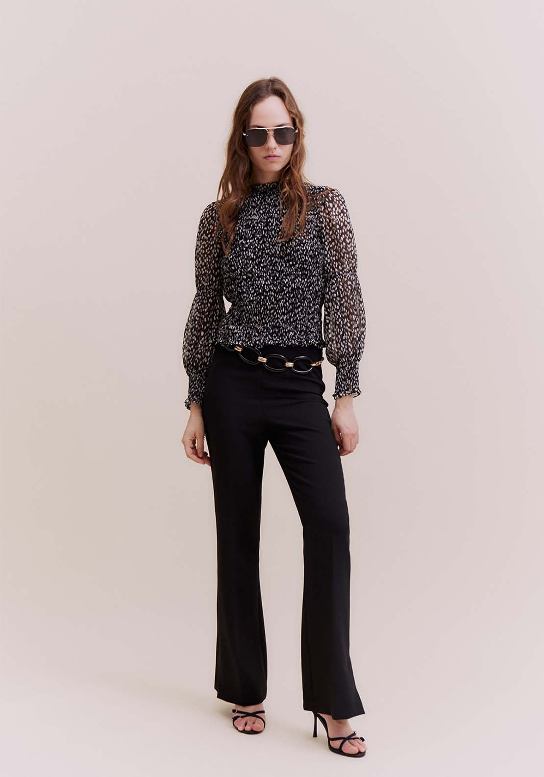 Sfera Back zip printed top - Black 3 Shaws Department Stores