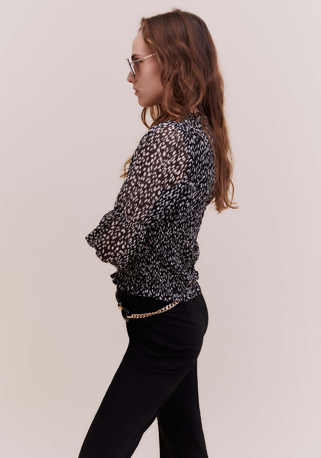 Sfera Back zip printed top - Black 2 Shaws Department Stores