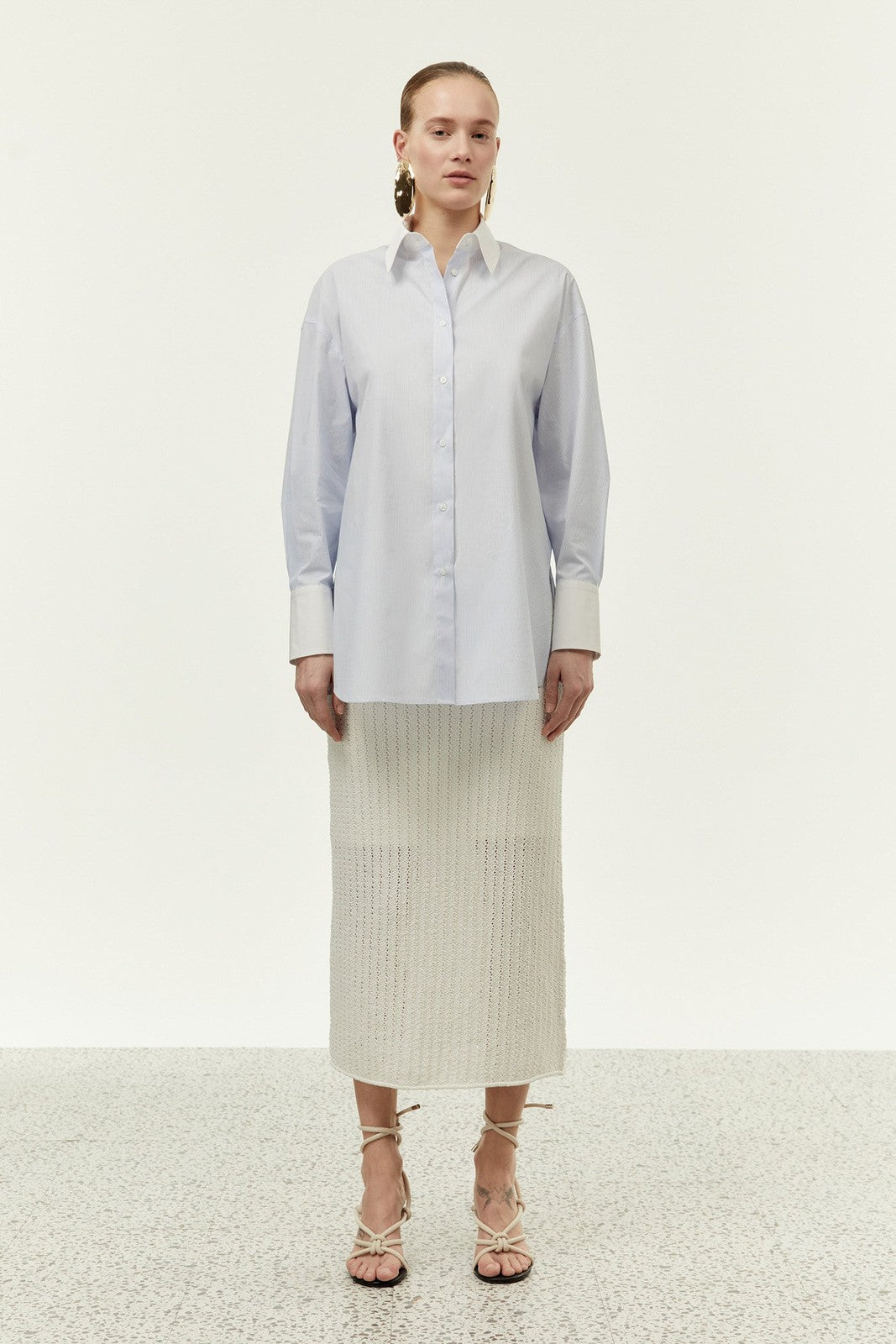 Sfera Stripes pointed-collar shirt - Light Blue 1 Shaws Department Stores