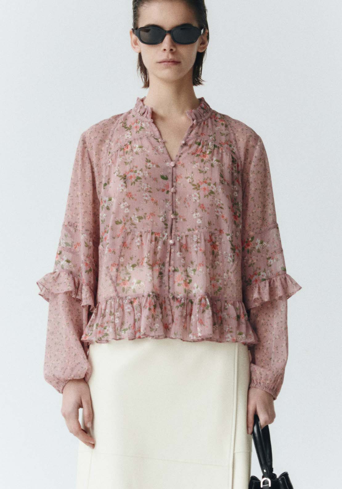 Sfera Long Sleeve Flower Print Blouse - Print Pink 1 Shaws Department Stores