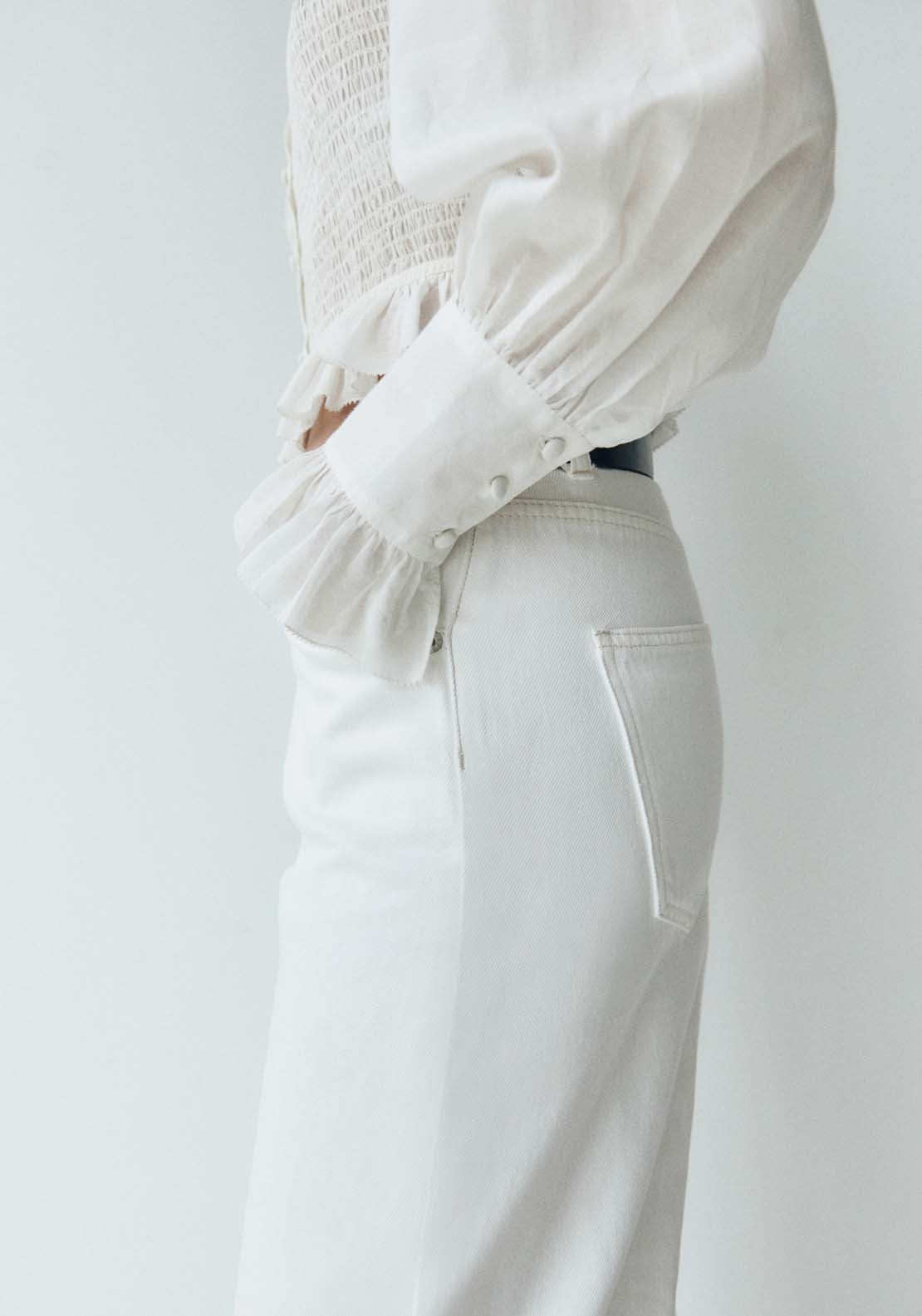 Sfera Long Sleeve Cropped Shirt with Detail - White 7 Shaws Department Stores