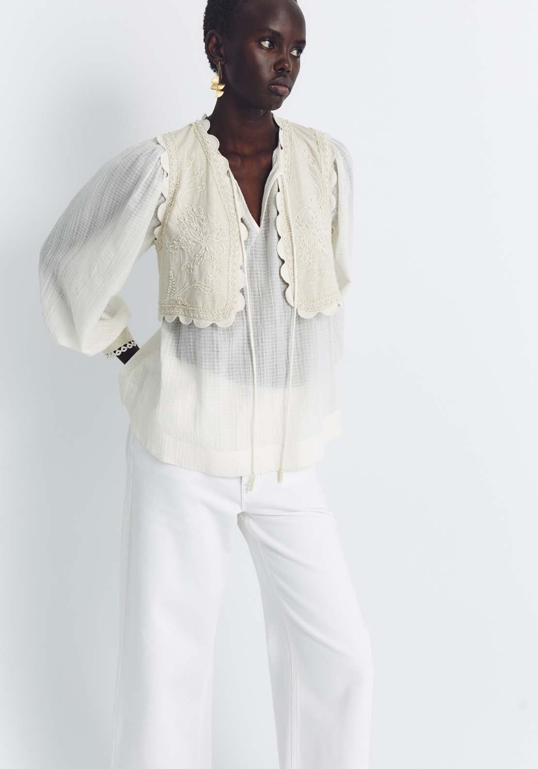 Sfera Matching Blouse And Waistcoat - Off White 1 Shaws Department Stores