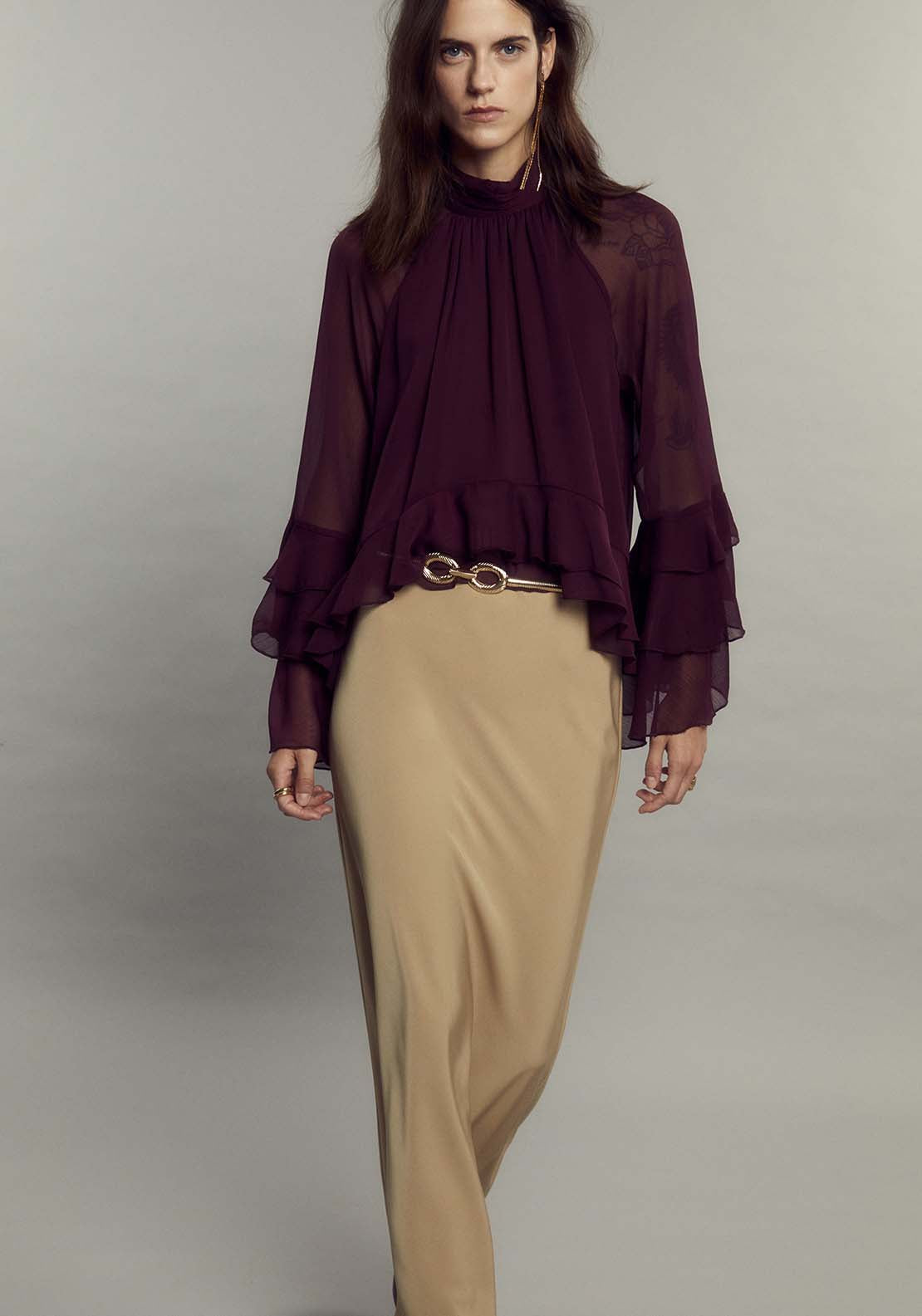 Ruffled Sleeves Top - Red