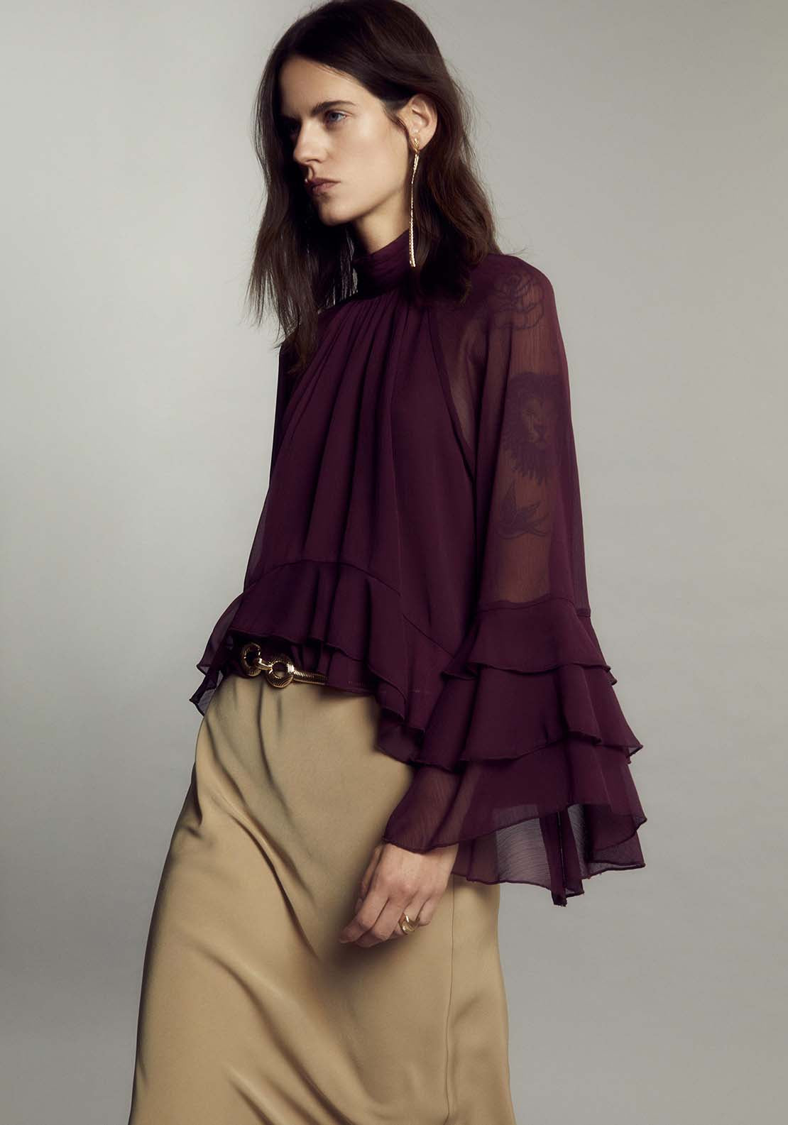 Ruffled Sleeves Top - Red
