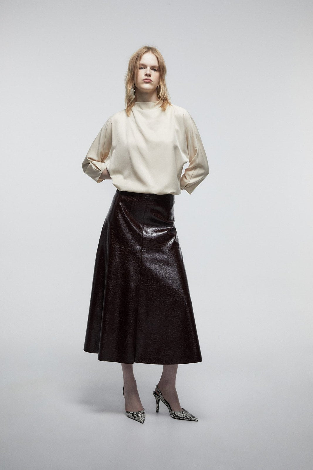 Draped Mock Neck Top - Cream
