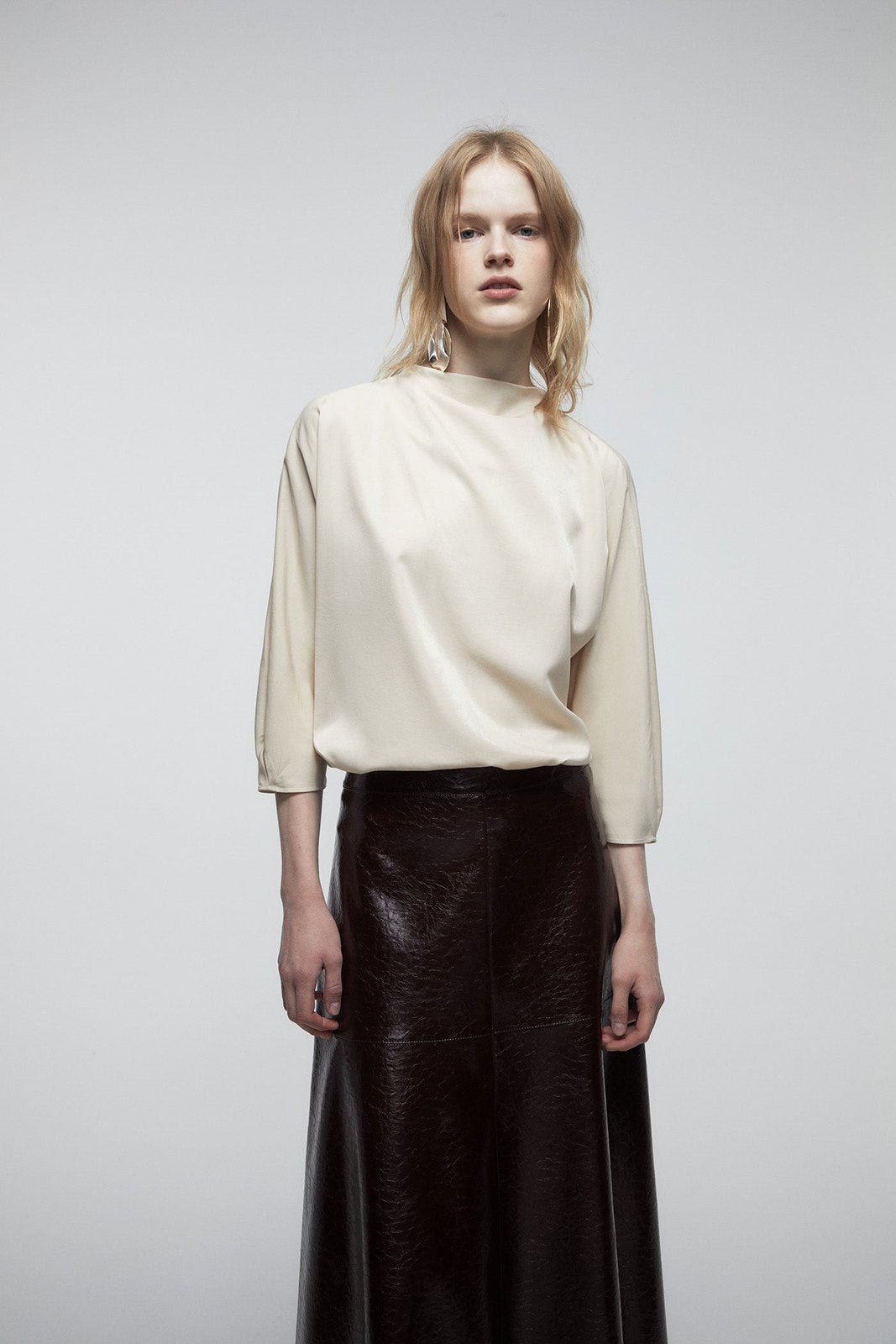 Draped Mock Neck Top - Cream