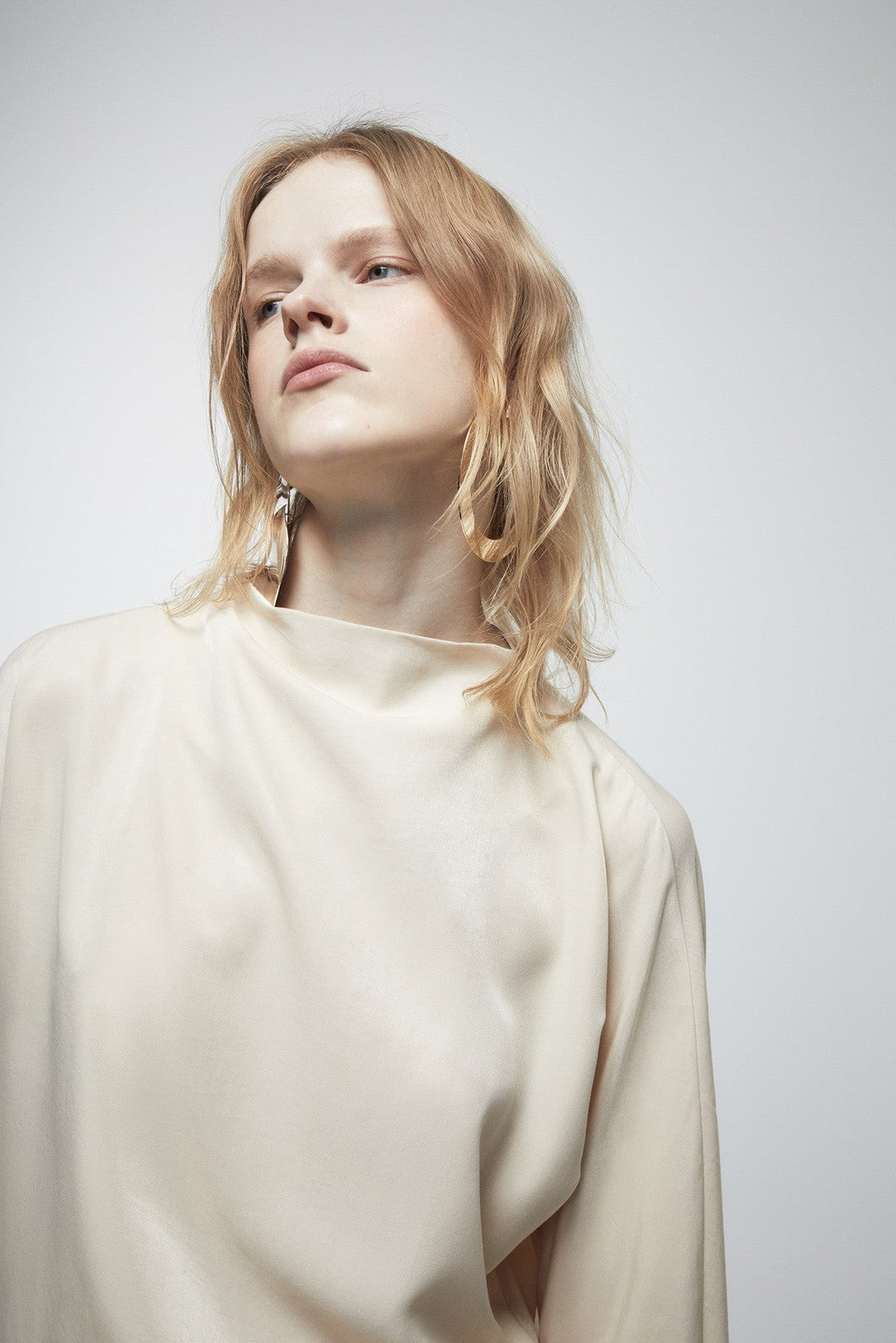 Draped Mock Neck Top - Cream