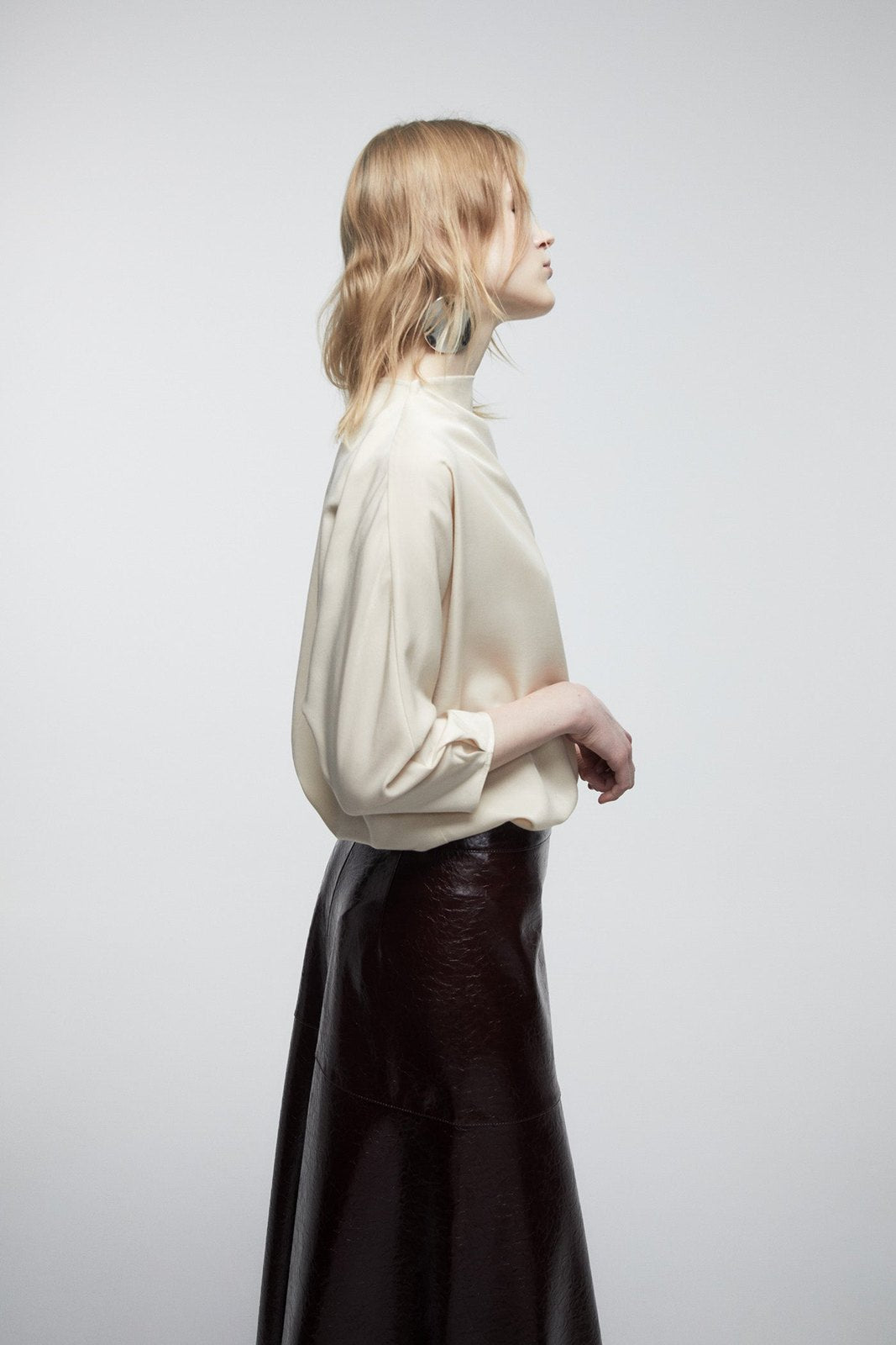 Draped Mock Neck Top - Cream