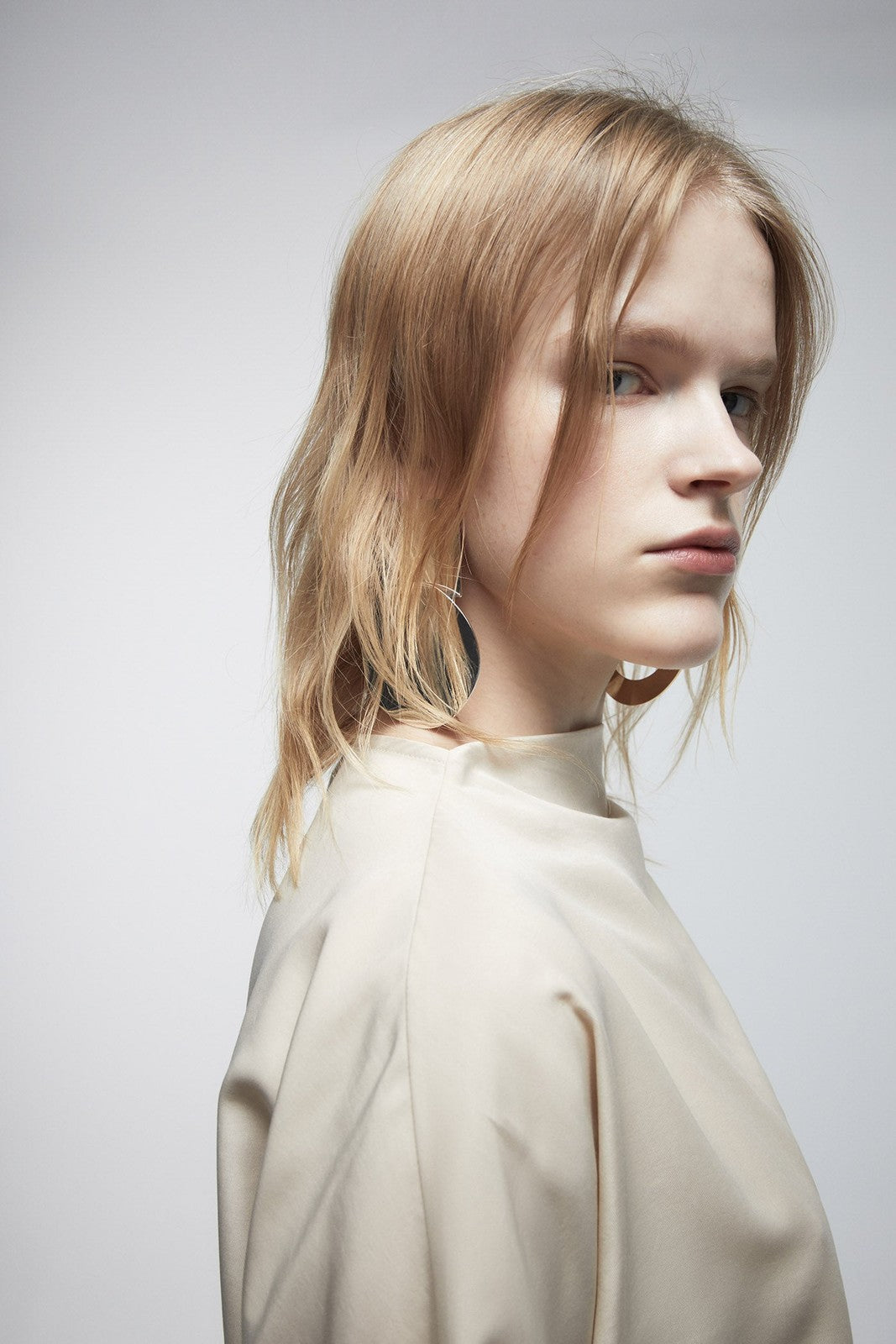 Draped Mock Neck Top - Cream