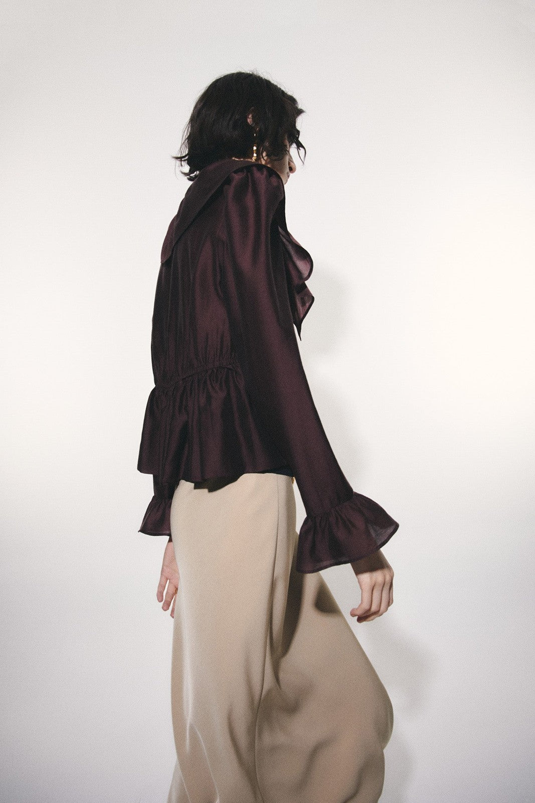 Ruffles V-Neck Top - Brown
