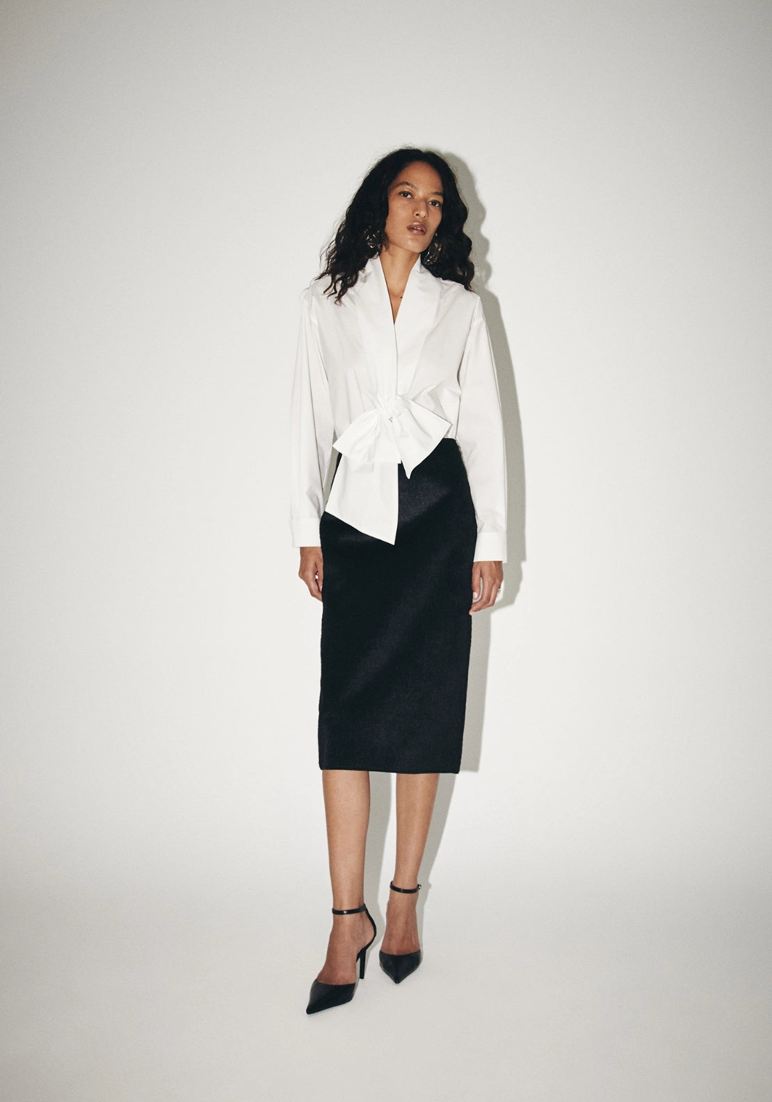 Tie Front Poplin Blouse - White
