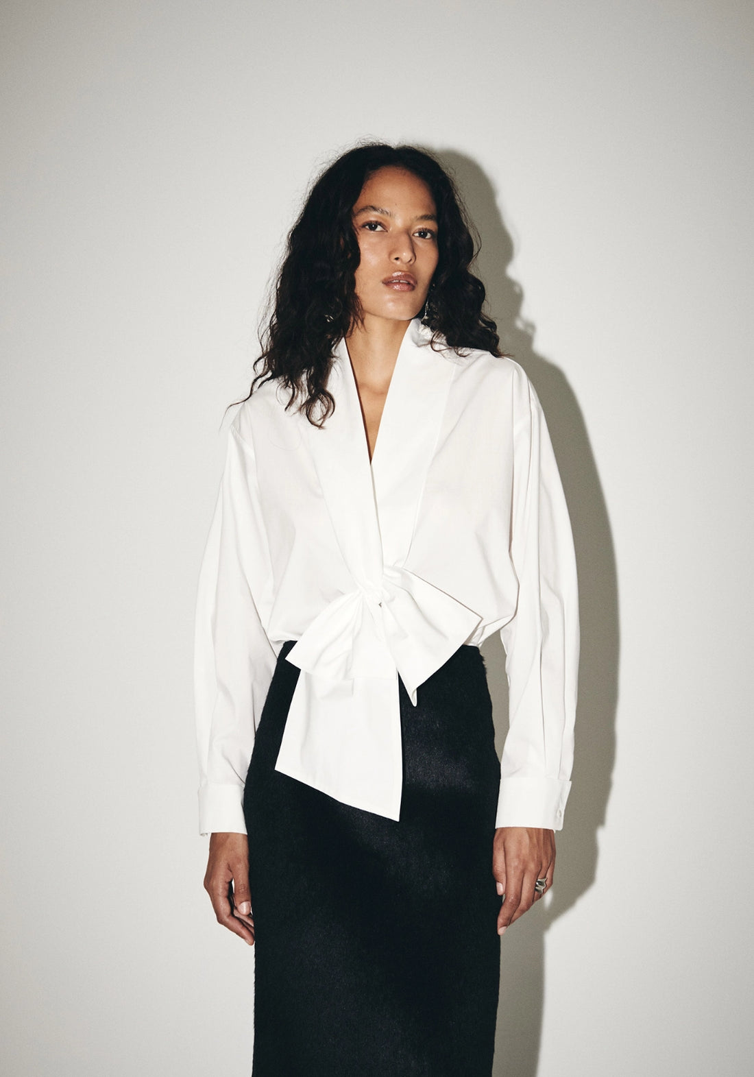Tie Front Poplin Blouse - White