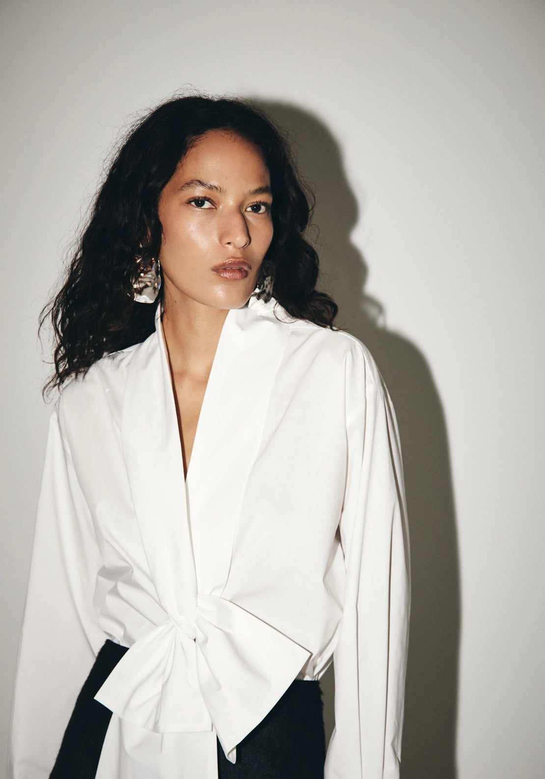 Tie Front Poplin Blouse - White