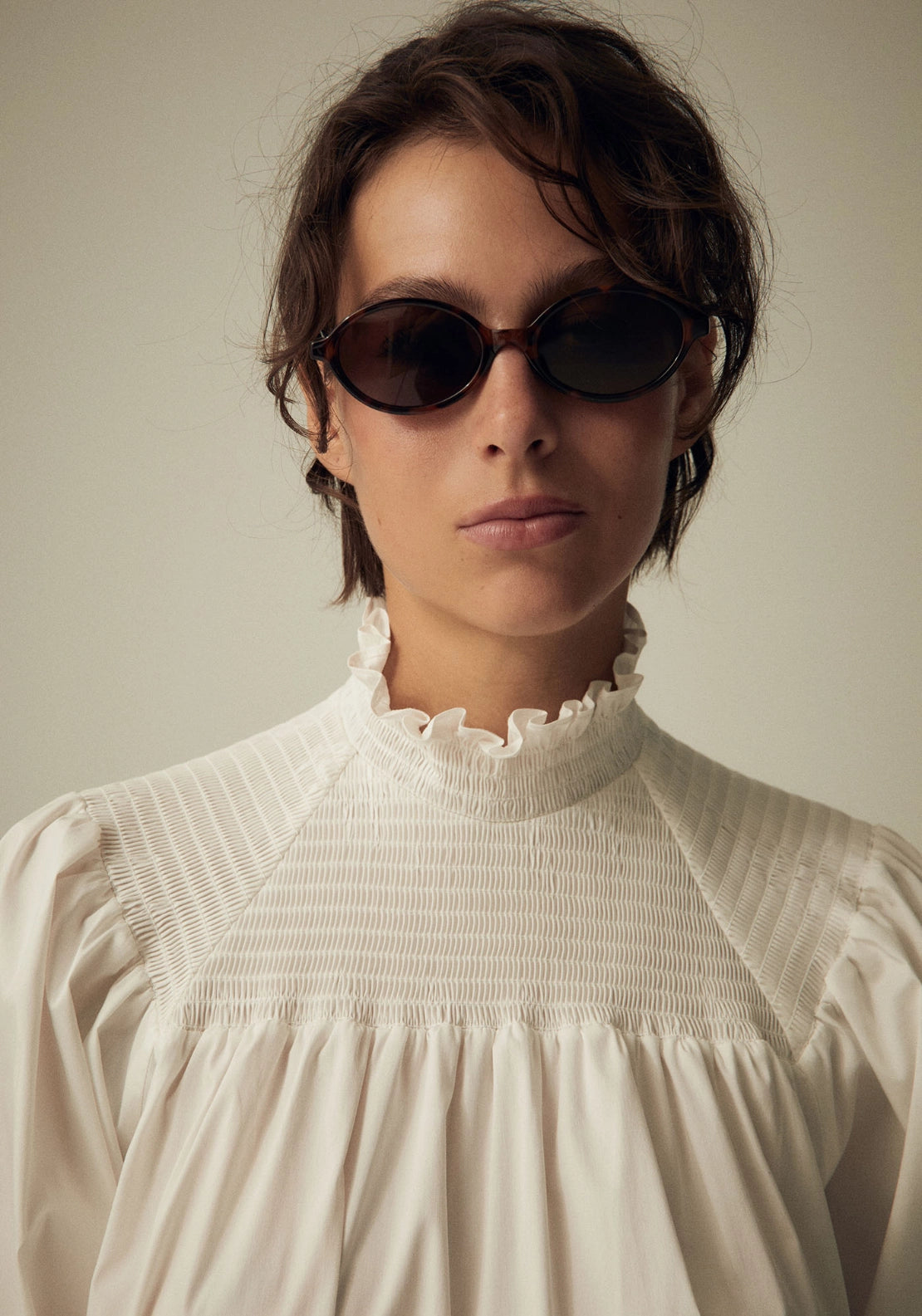 Poplin Neck Top - White