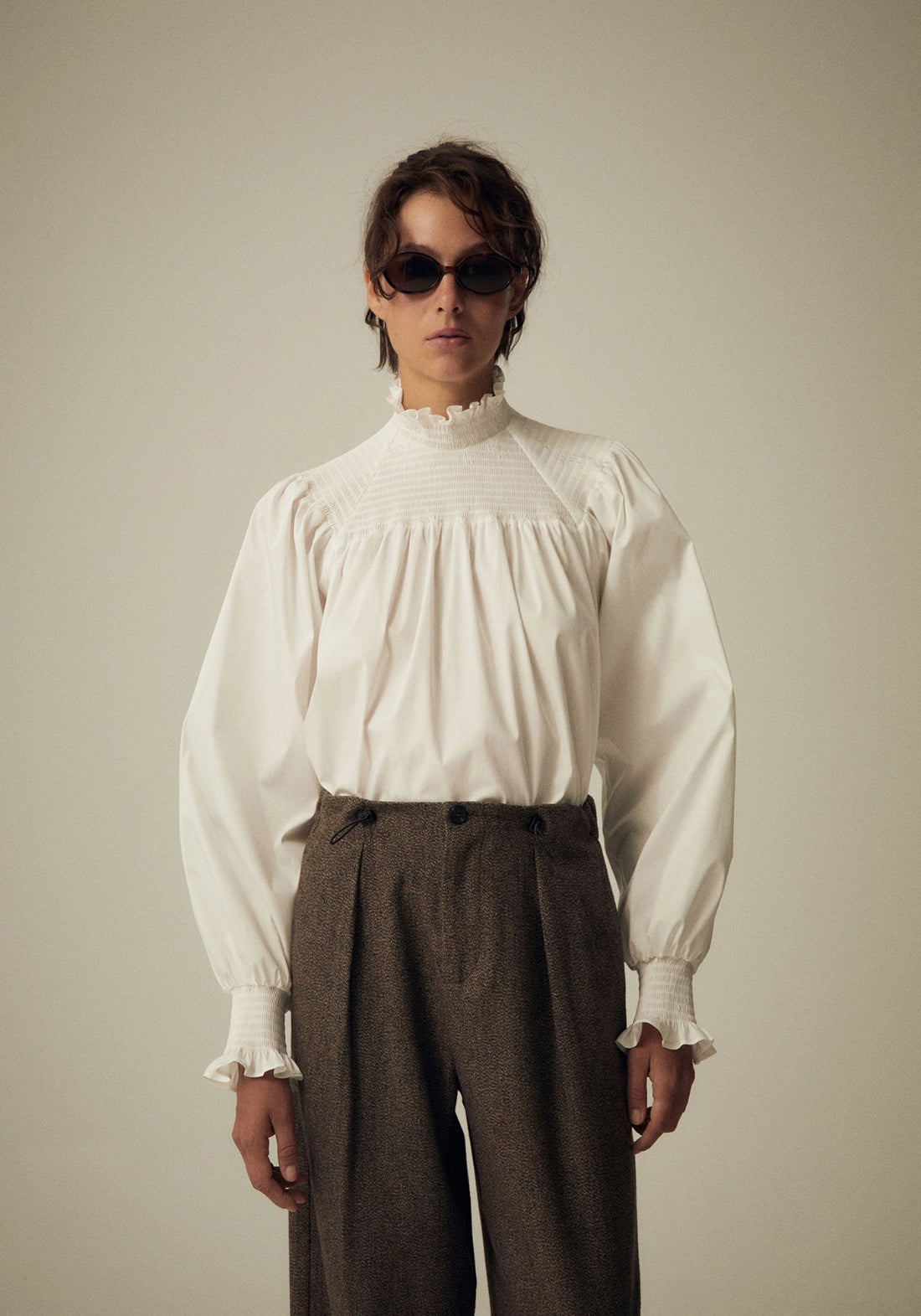 Poplin Neck Top - White