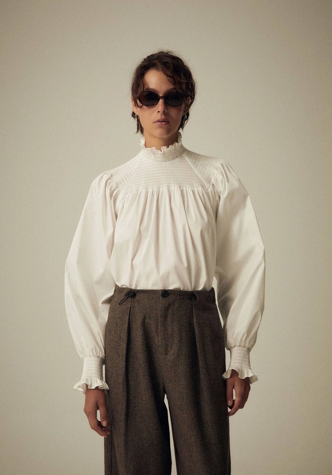 Poplin Neck Top - White