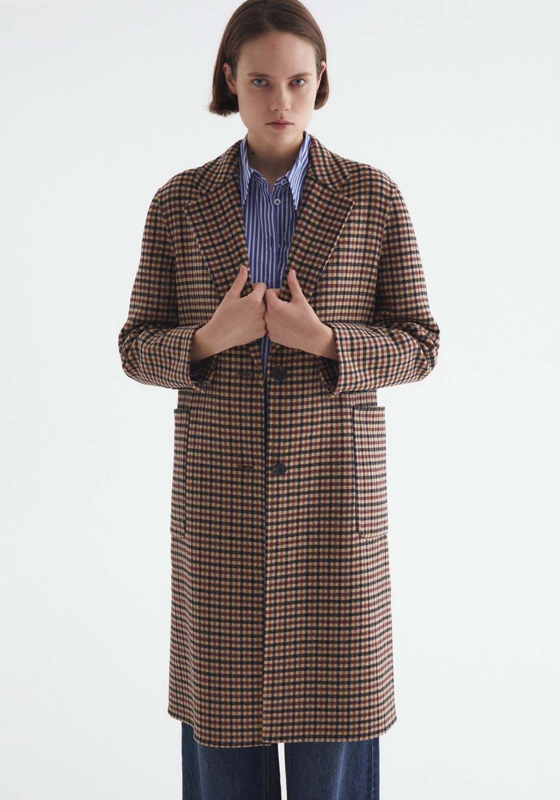 Sfera Single Breasted Checkered Coat - Brown 1 Shaws Department Stores