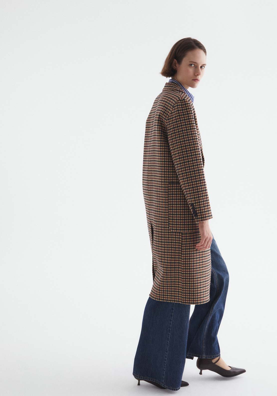 Sfera Single Breasted Checkered Coat - Brown 4 Shaws Department Stores