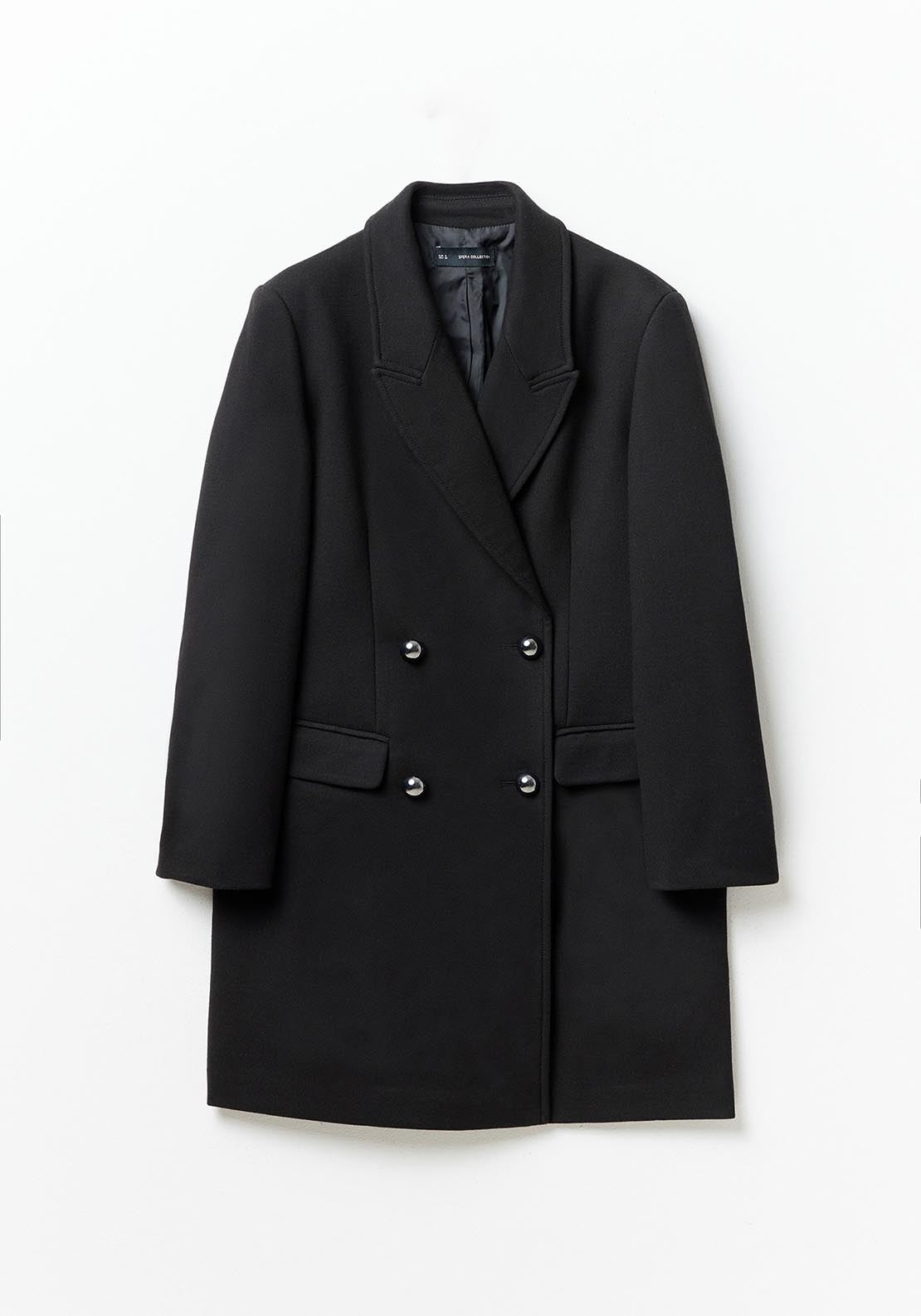 Sfera Buttons crossover coat - Black 7 Shaws Department Stores