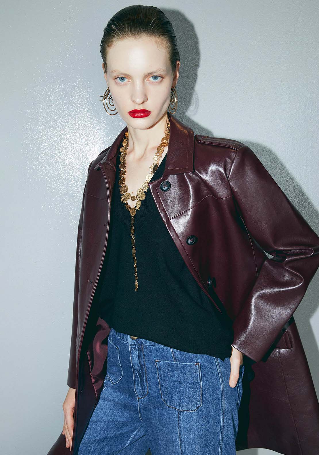 Faux Leather Coat - Red