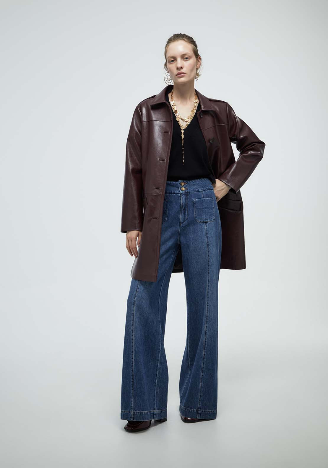 Faux Leather Coat - Red