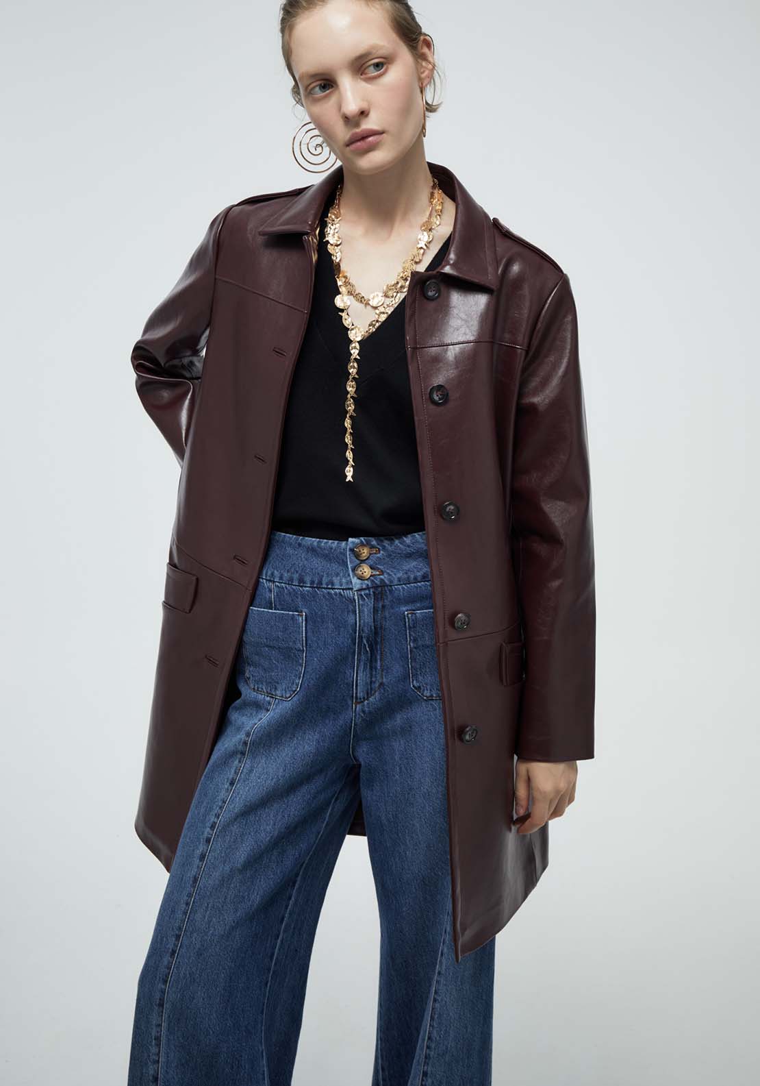 Faux Leather Coat - Red