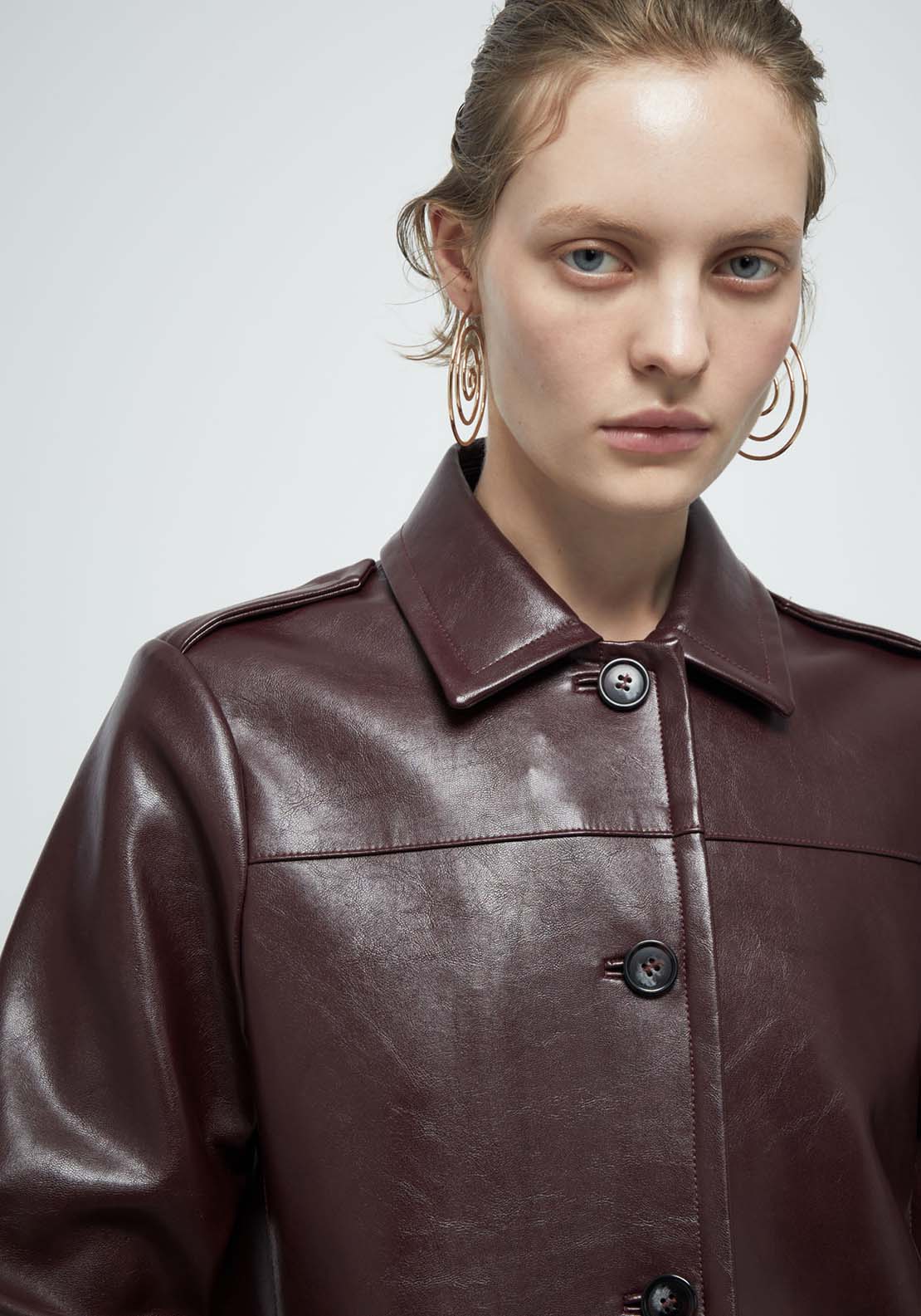 Faux Leather Coat - Red