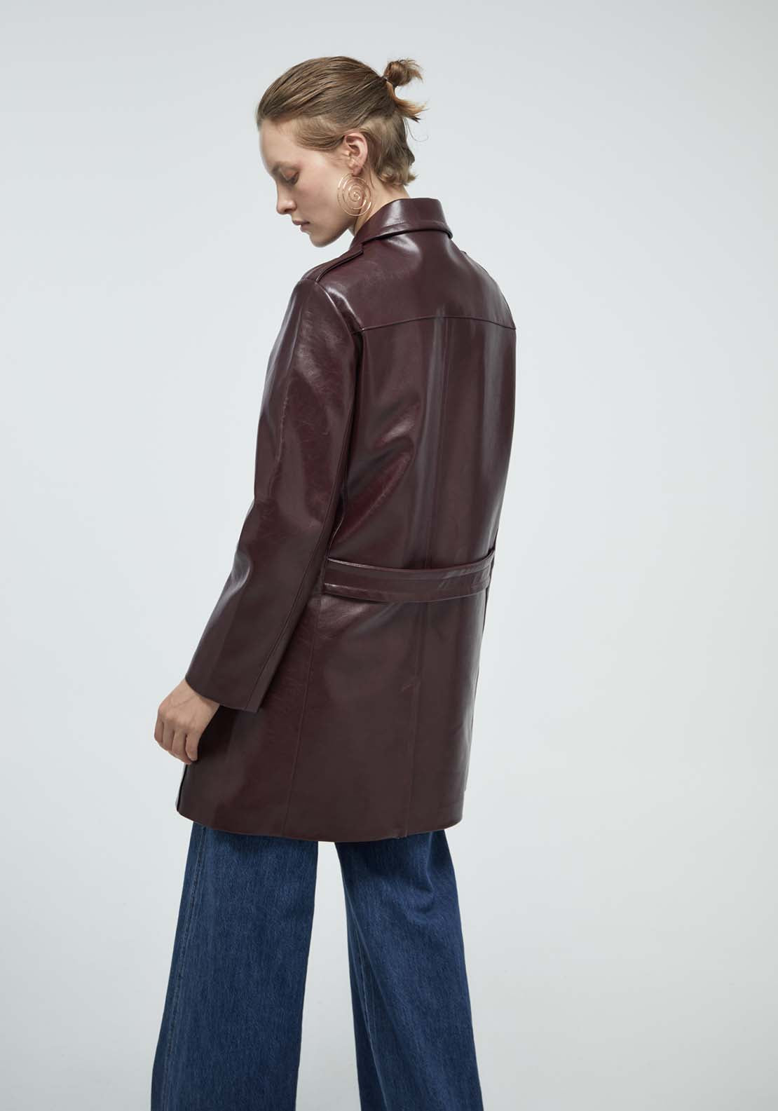 Faux Leather Coat - Red