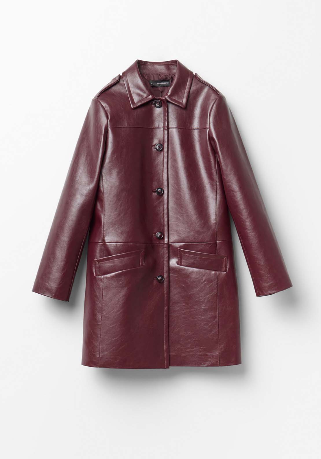 Faux Leather Coat - Red