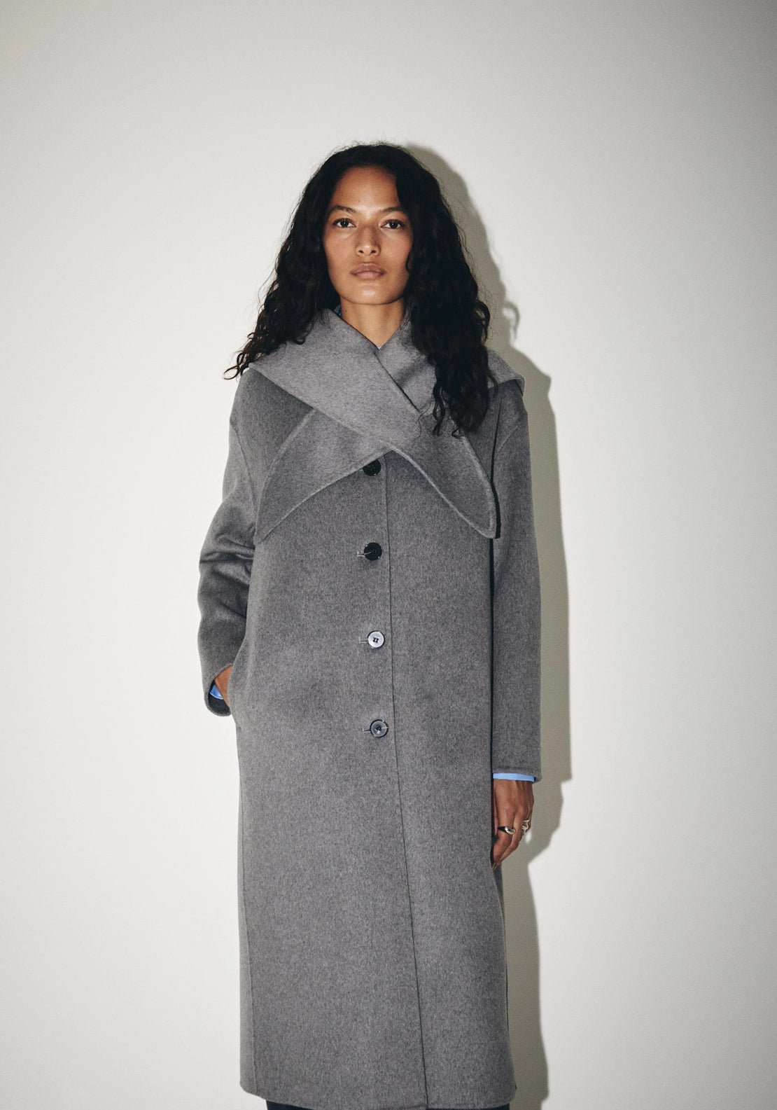 Handmade Scarf Detail Coat - Grey