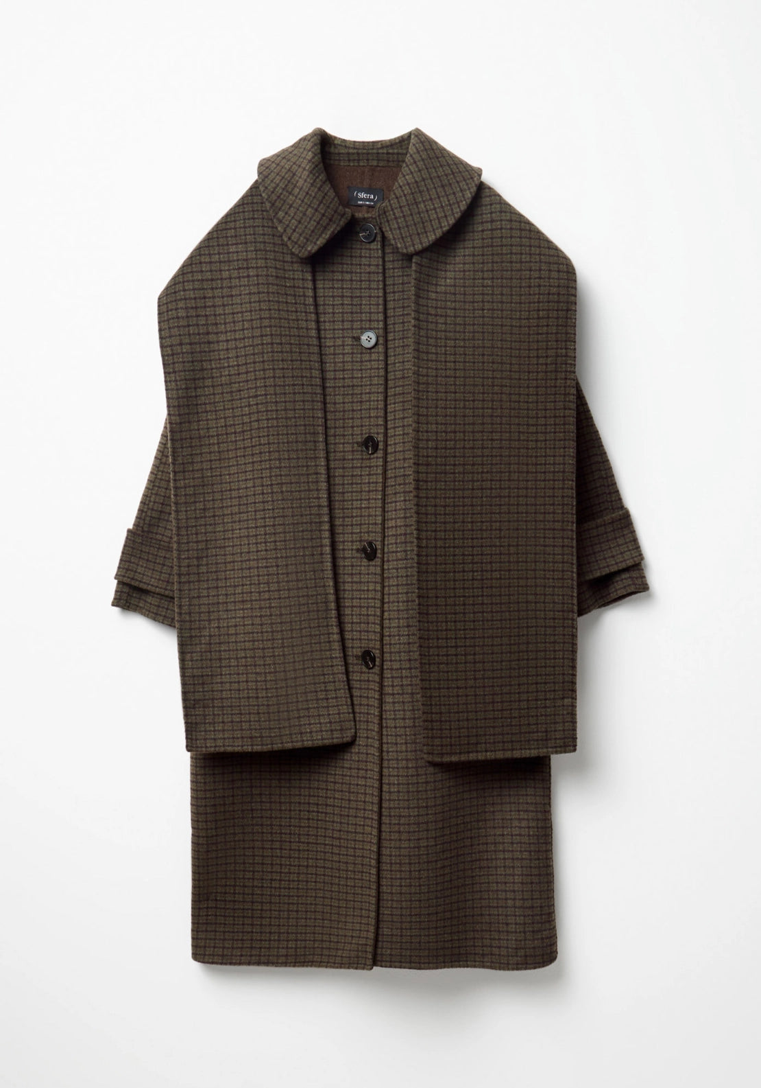 Scarf Detail Check Coat - Green
