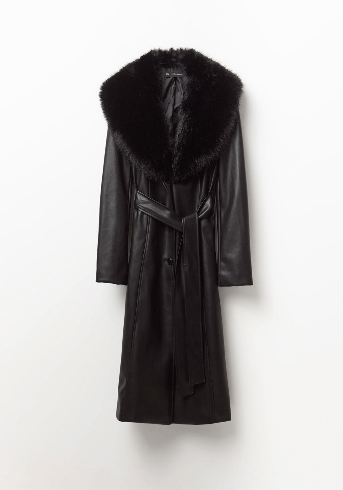 Faux Leather Trench Coat - Black