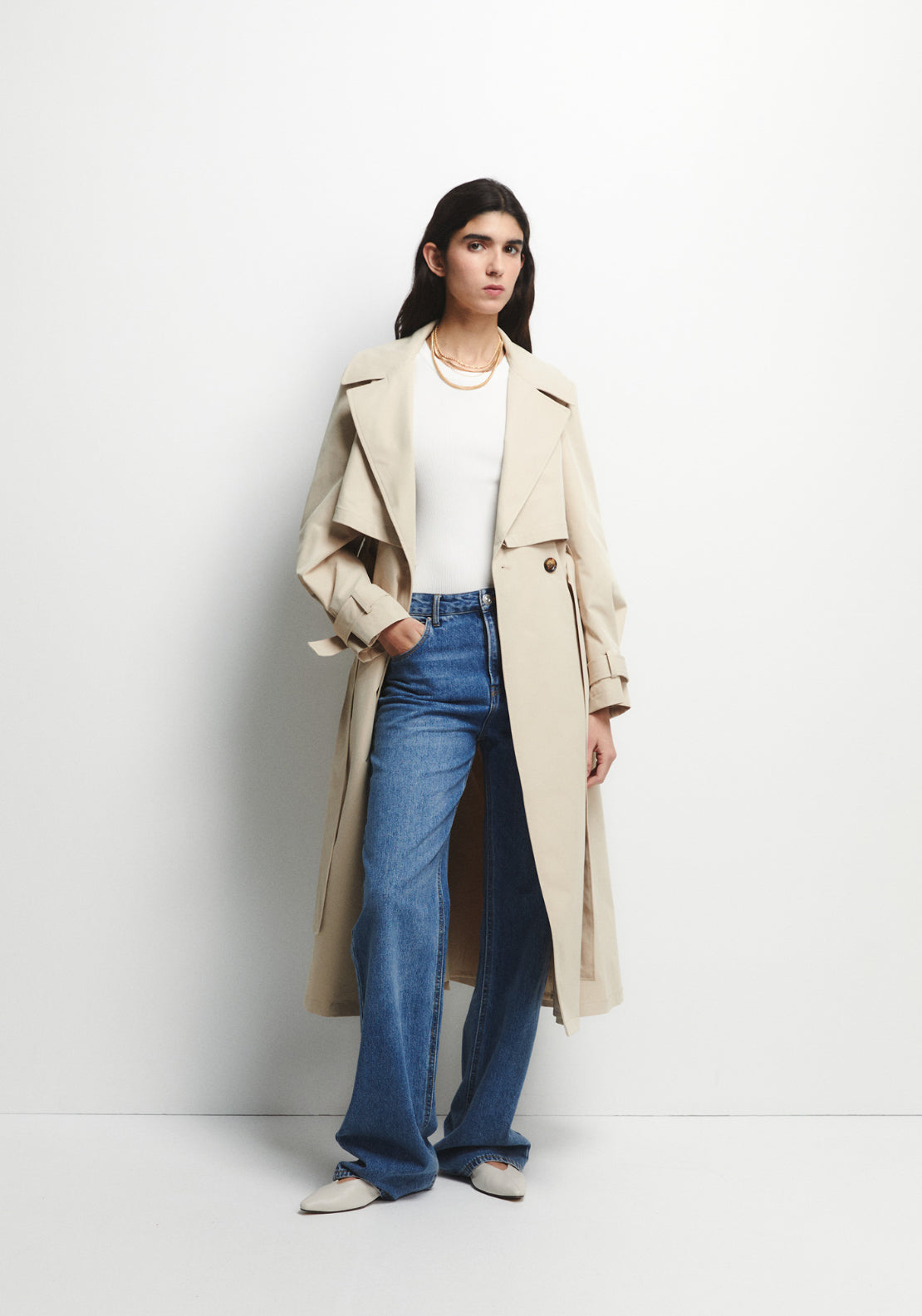 Belted Trench Coat - Brown
