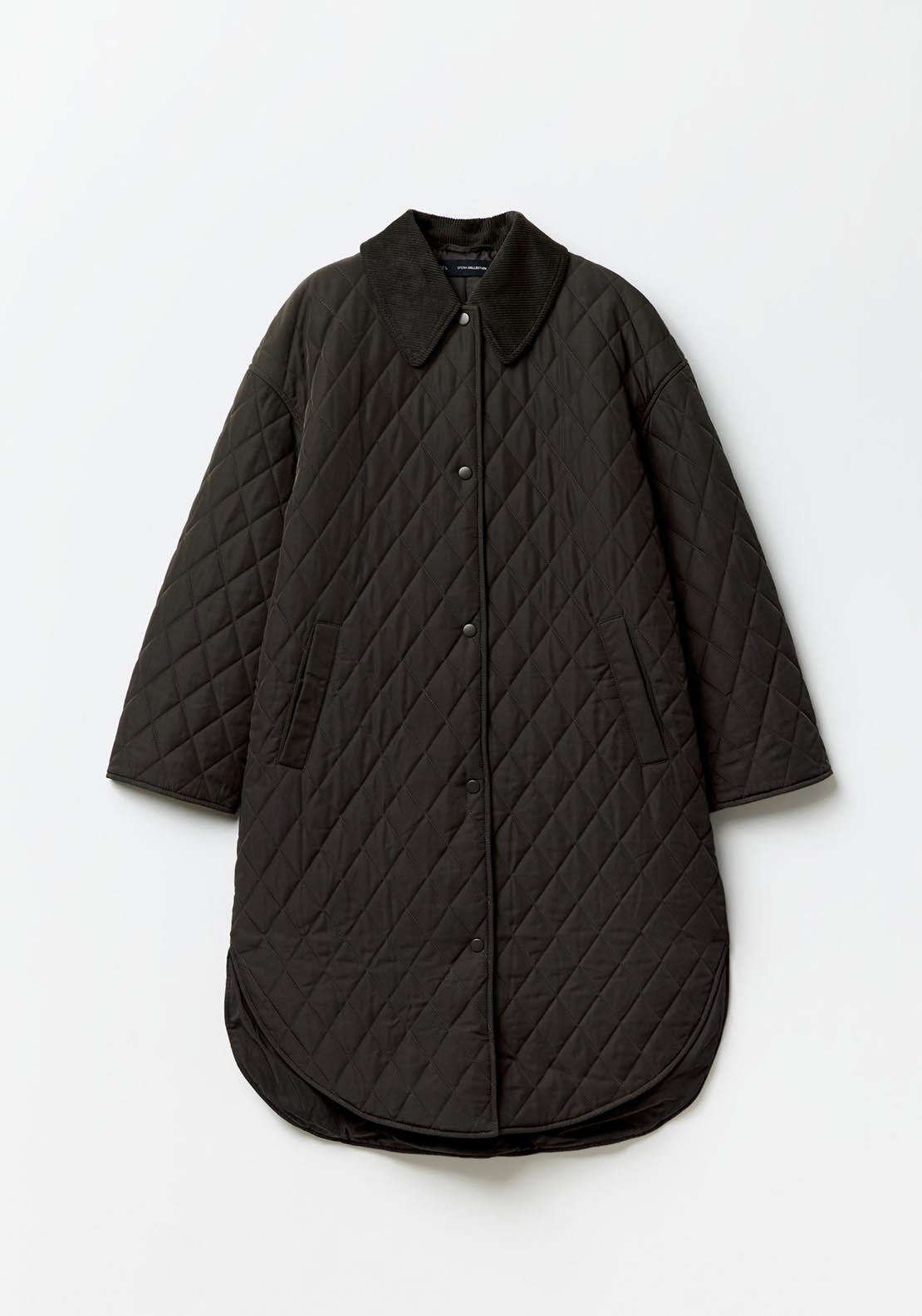 Sfera Ribbed collar quilted coat - Khaki 10 Shaws Department Stores