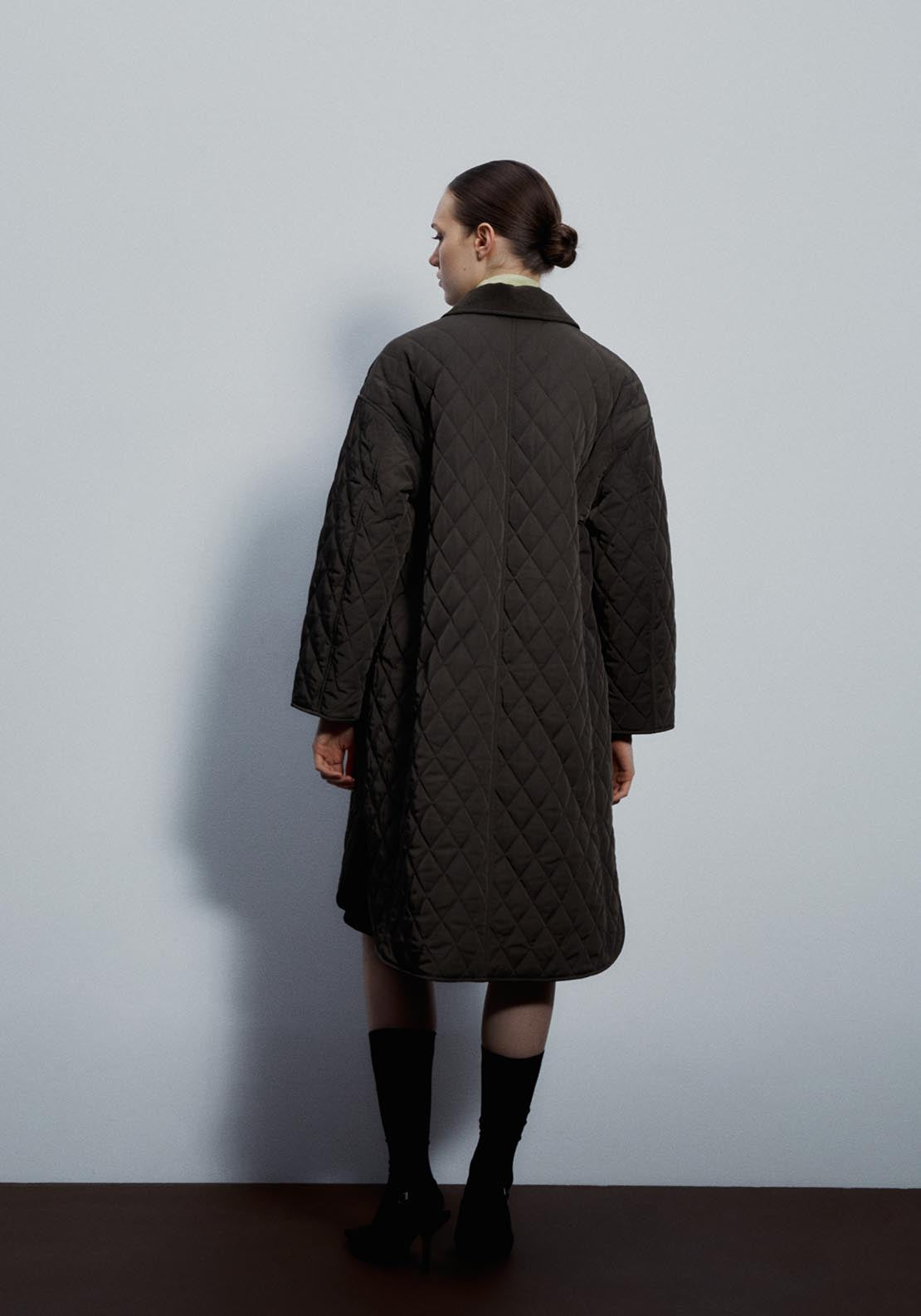 Sfera Ribbed collar quilted coat - Khaki 7 Shaws Department Stores