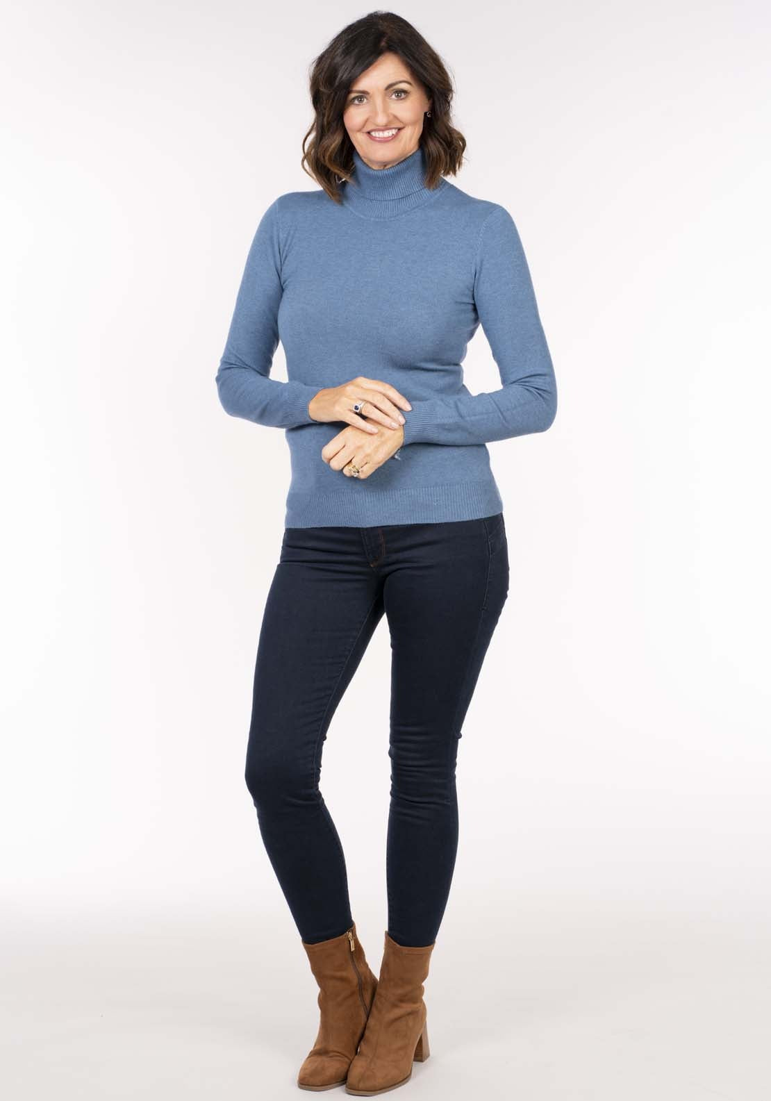 Tea Lane Perkins Neck Sweater - Blue Jeans 5 Shaws Department Stores