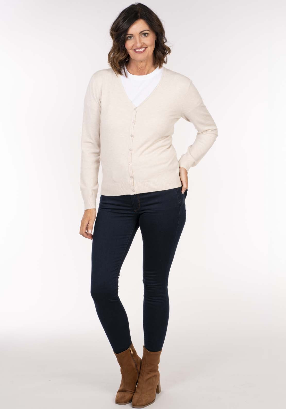 Tea Lane Basic Cardigan - Beige Marl 5 Shaws Department Stores