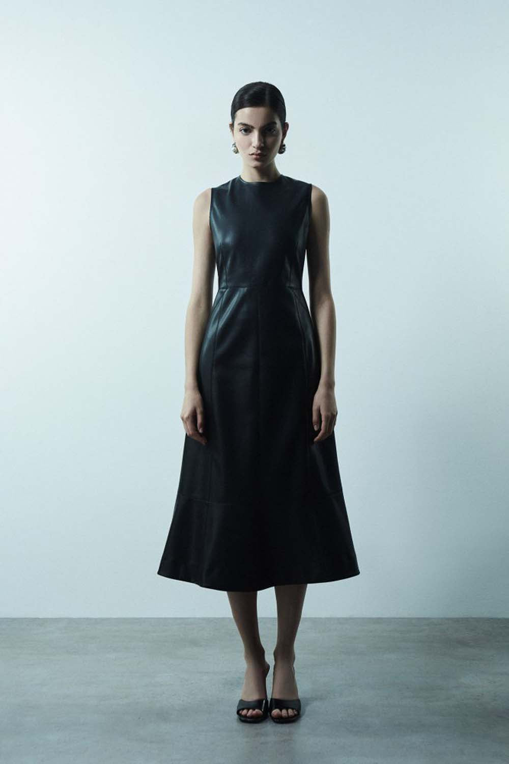 Sfera Leather-effect midi dress - Black 1 Shaws Department Stores