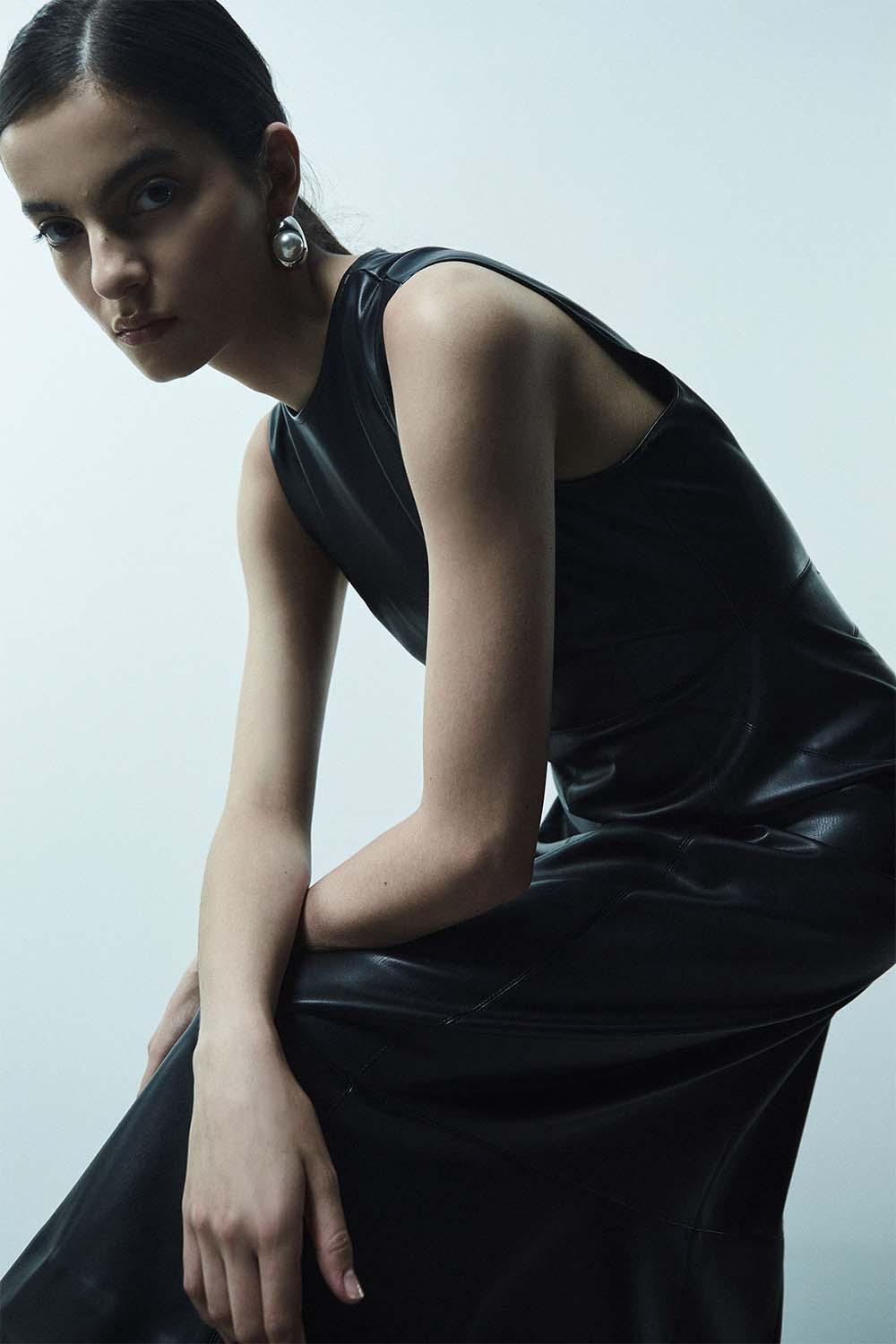 Sfera Leather-effect midi dress - Black 2 Shaws Department Stores