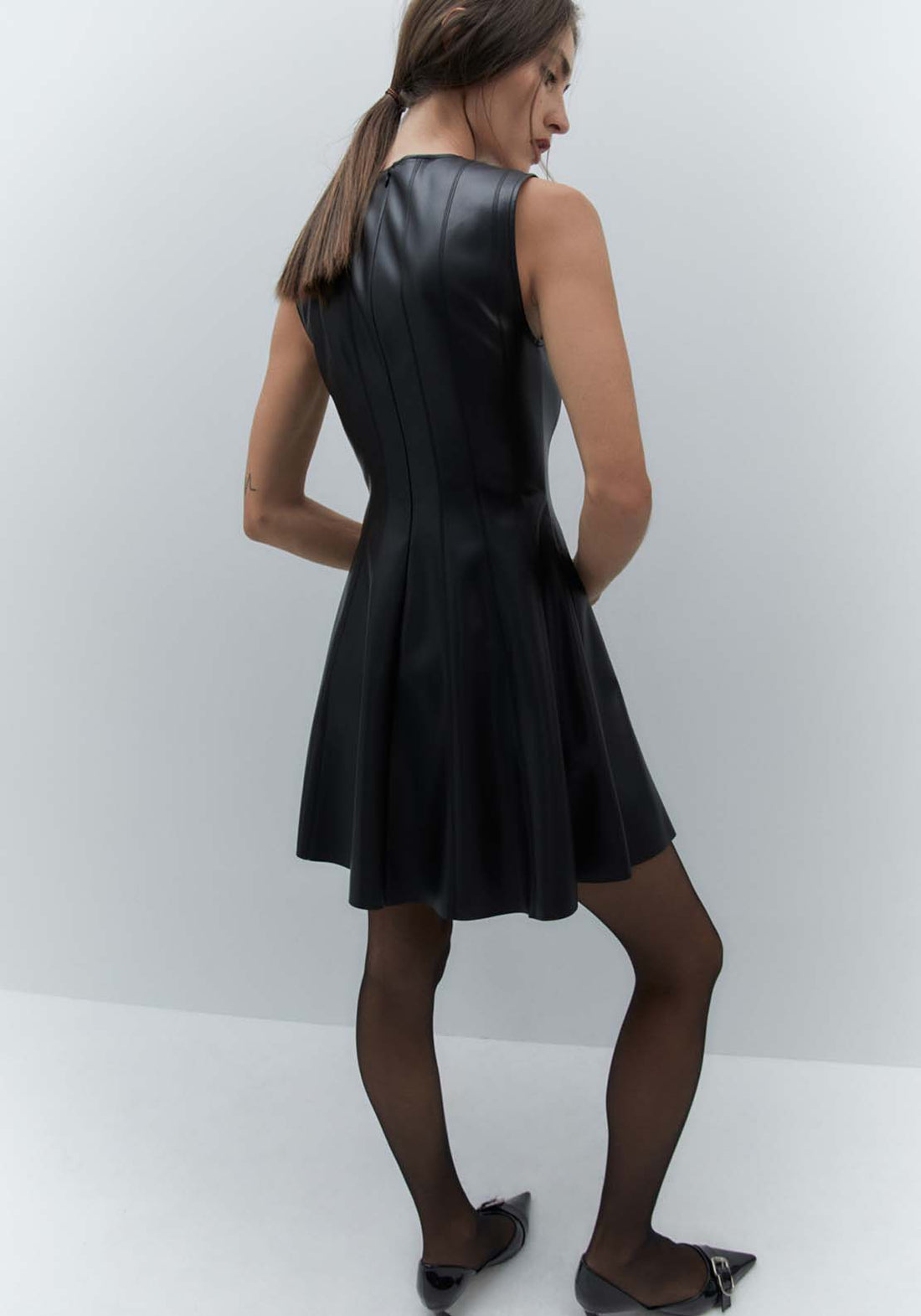 Dress With Mini Flared Skirt - Black Shaws Dress With Mini Flared Skirt - Black Shaws