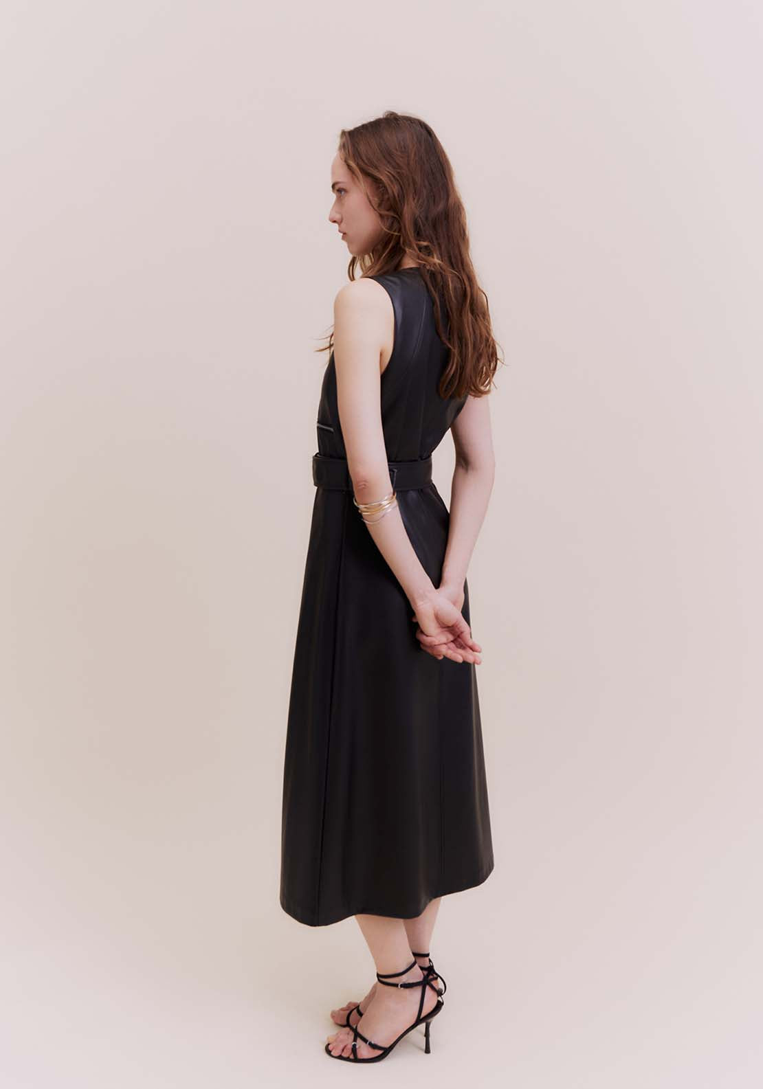 Sfera Faux leather midi dress - Black 2 Shaws Department Stores