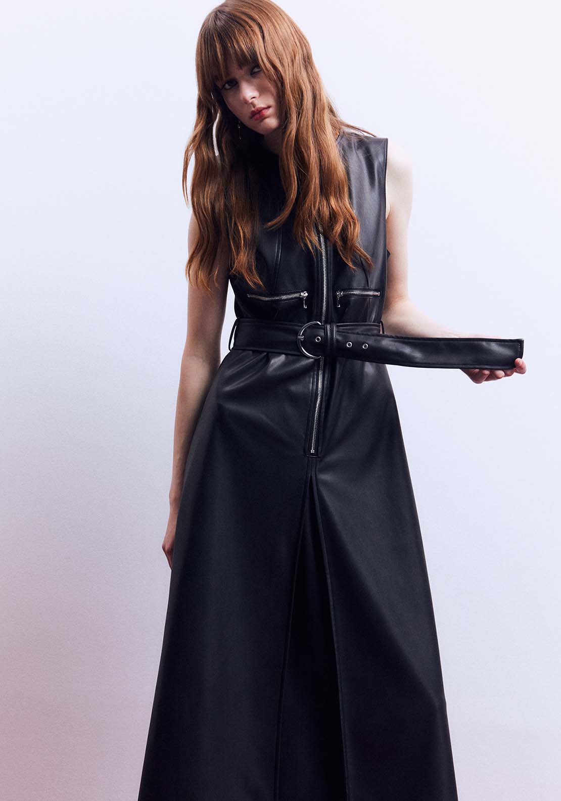 Sfera Faux leather midi dress - Black 8 Shaws Department Stores