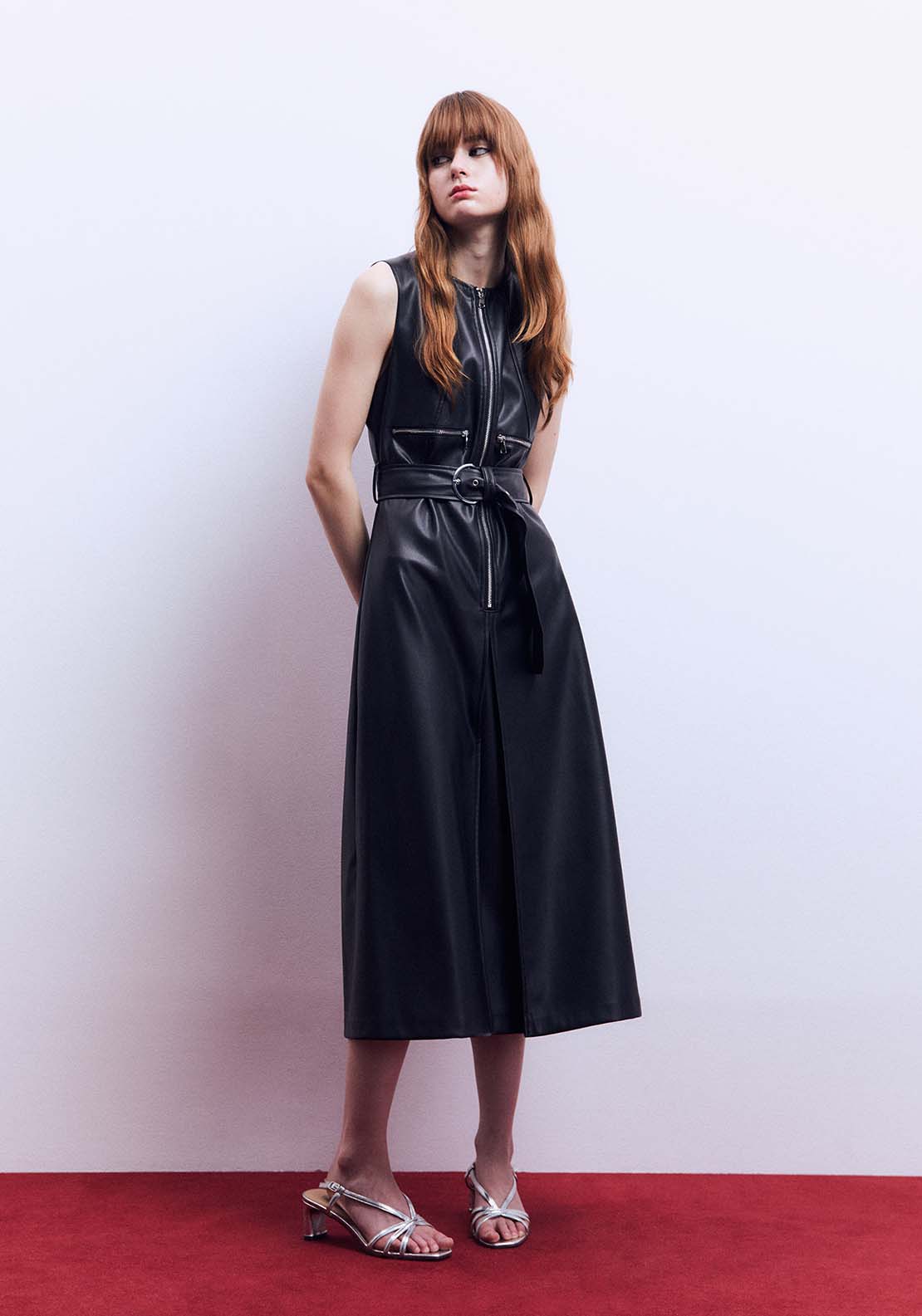 Sfera Faux leather midi dress - Black 6 Shaws Department Stores