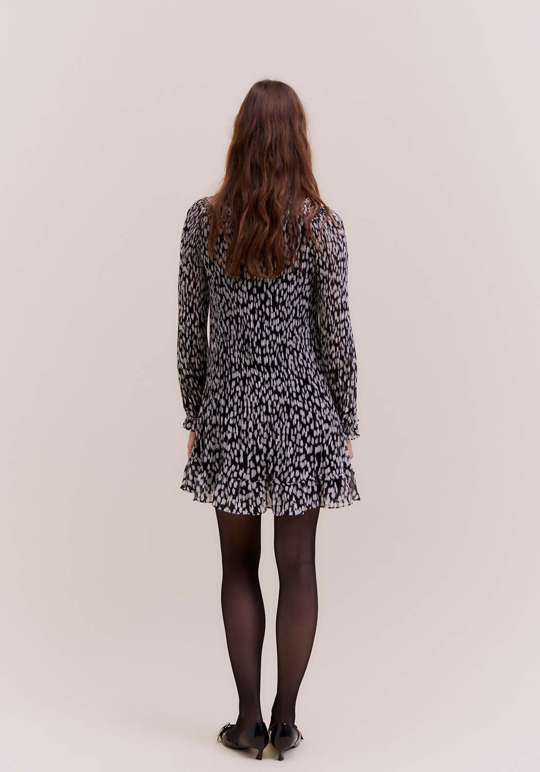 Sfera Printed mini dress - Black 3 Shaws Department Stores