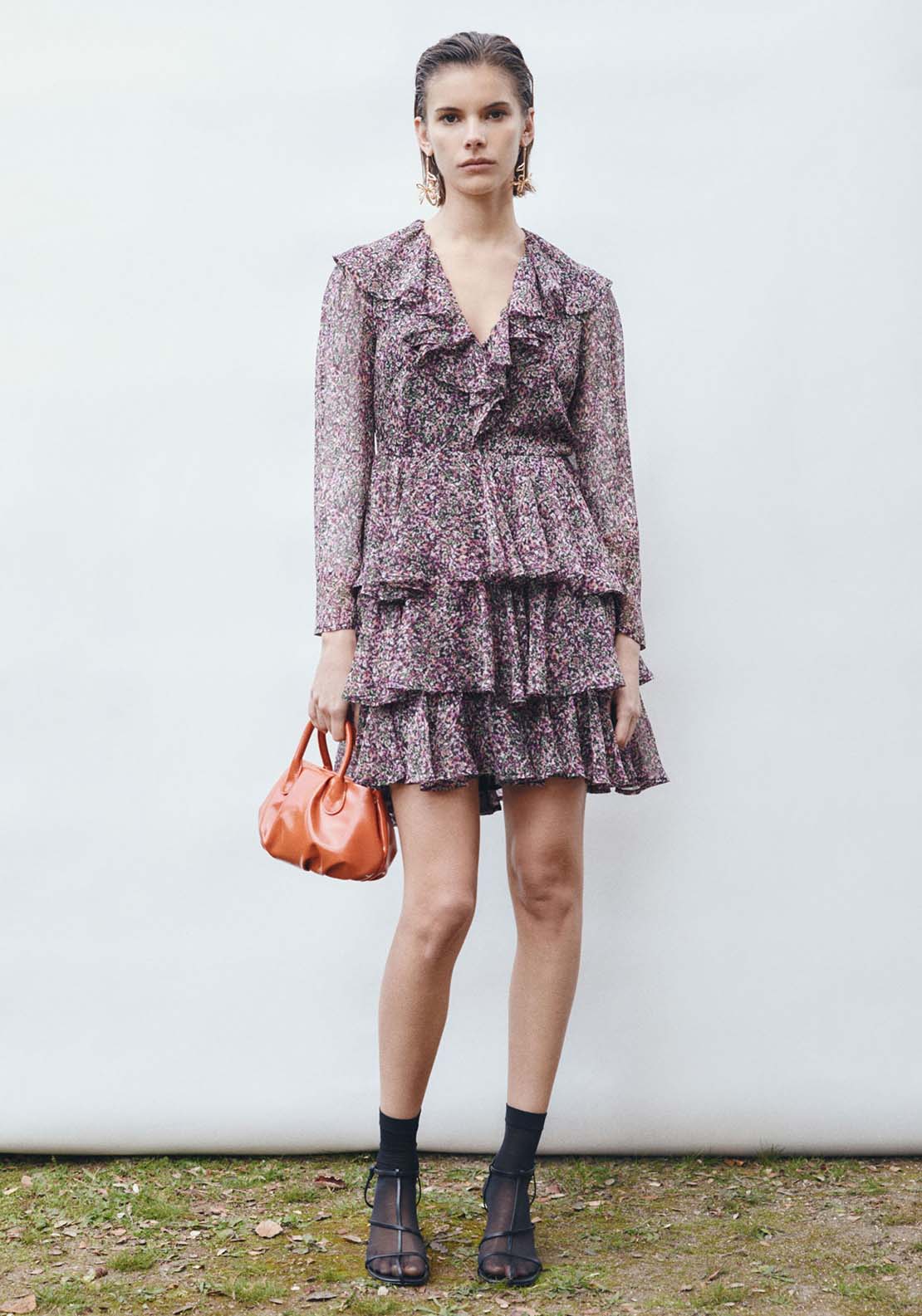 Sfera Long Sleeve Short Dress With Ruffels - Print Neg 1 Shaws Department Stores