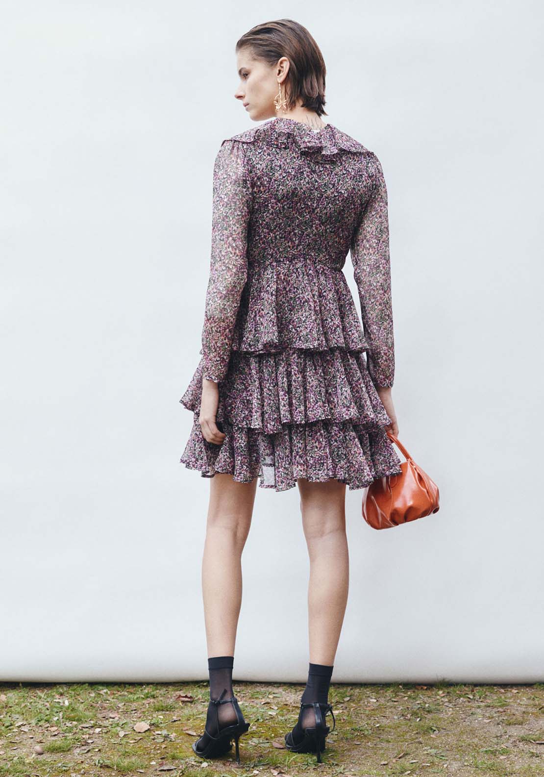 Sfera Long Sleeve Short Dress With Ruffels - Print Neg 3 Shaws Department Stores