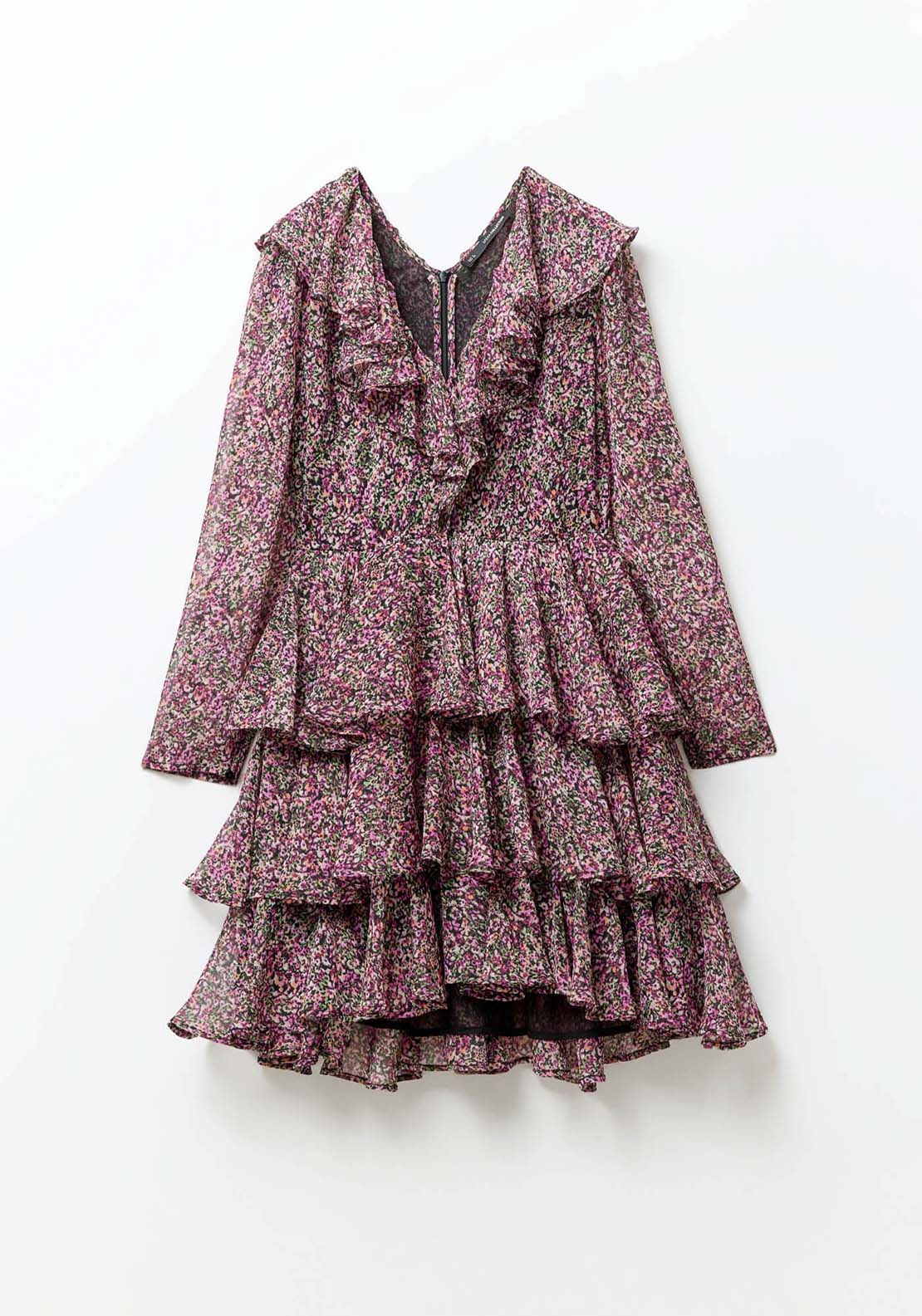 Sfera Long Sleeve Short Dress With Ruffels - Print Neg 6 Shaws Department Stores