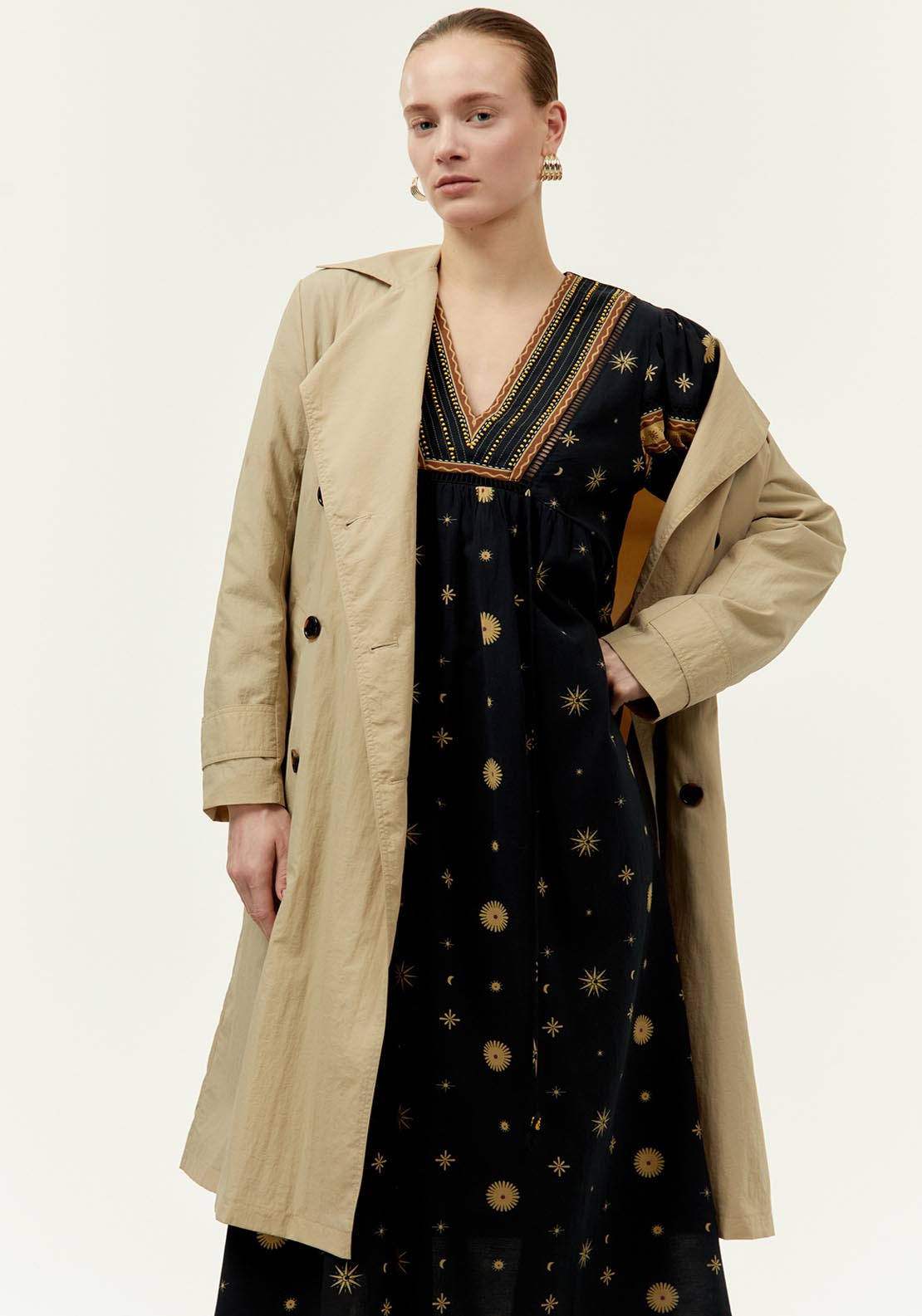 Sfera Long printed dress - Print Green 3 Shaws Department Stores