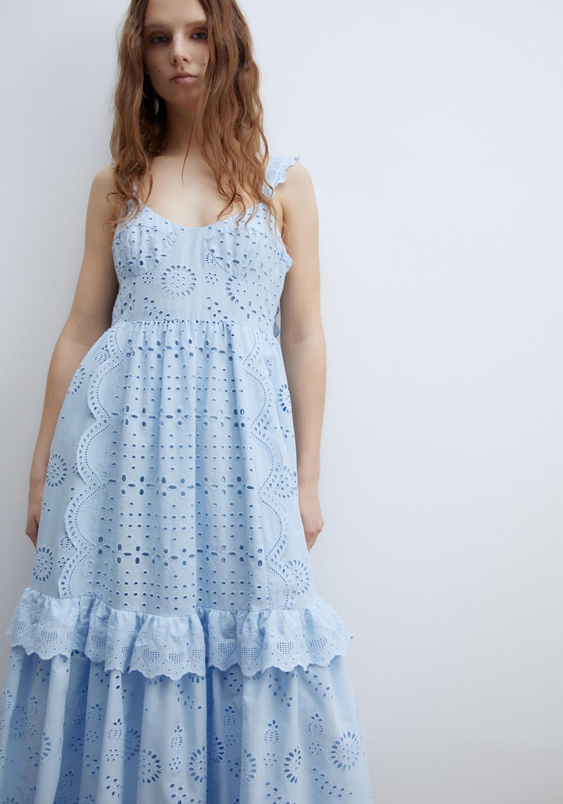 Sfera Sleeveless Schiffli Dress - Light Blue 6 Shaws Department Stores